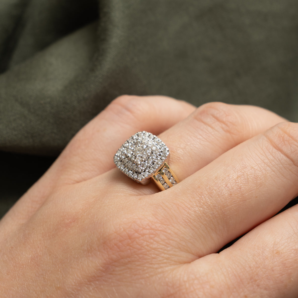 10k Pave Set Diamond Cluster Halo Geometric Ring | 0.90ctw | SZ 6.5