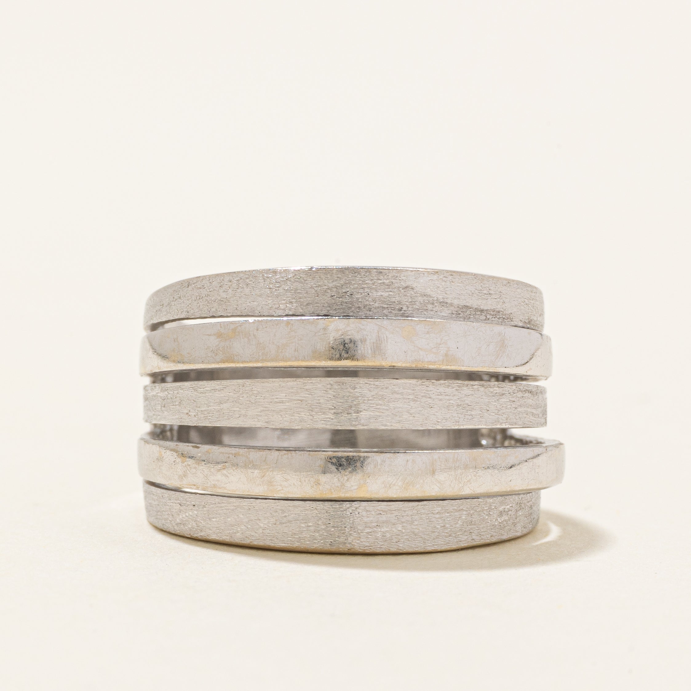 14K White Gold Stack Design Ring | Front: 14mm | SZ 7.5