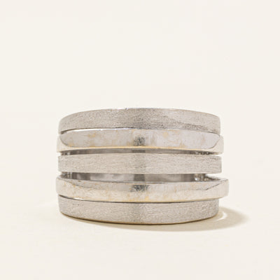 14K White Gold Stack Design Ring | Front: 14mm | SZ 7.5