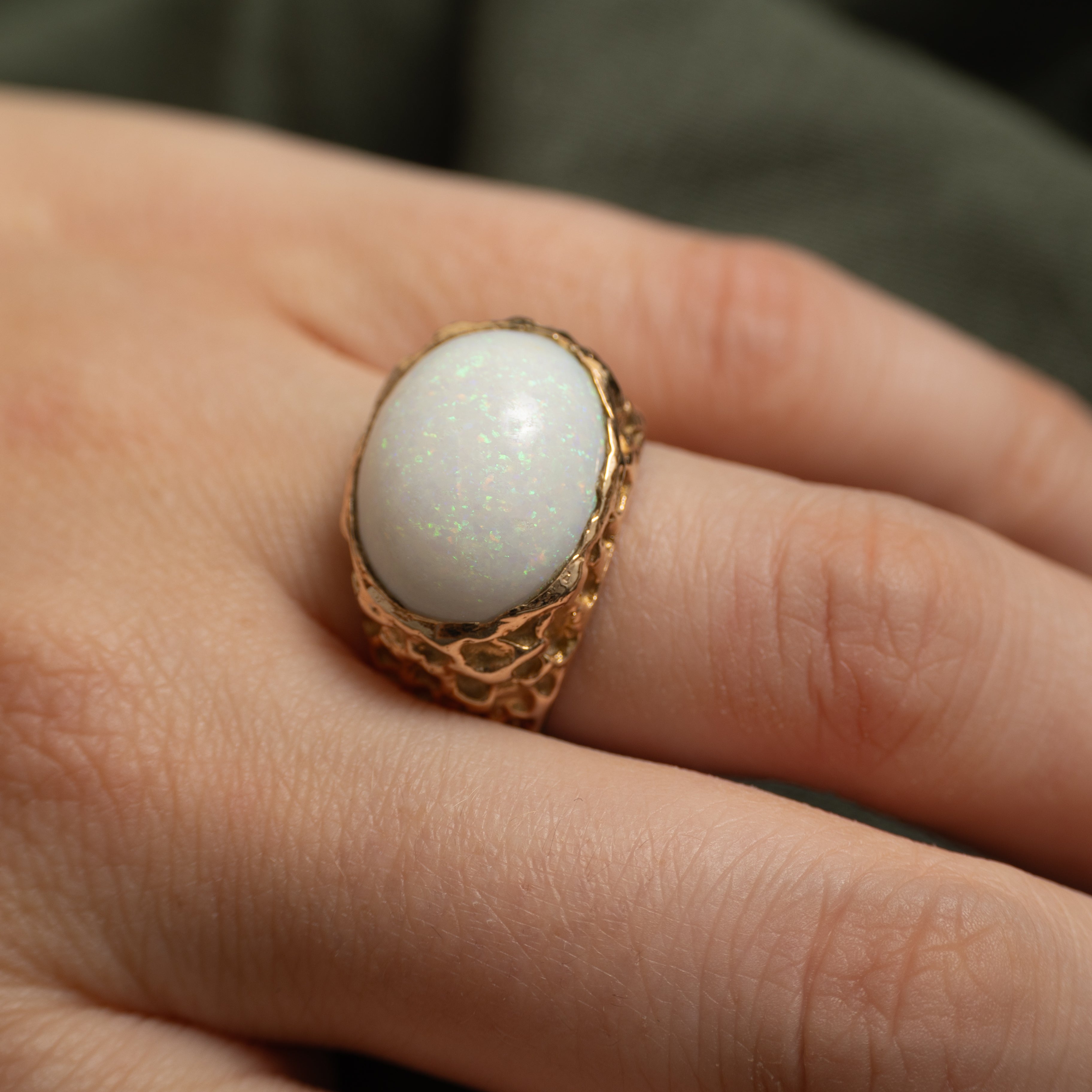 Cabochon Opal Textured Cocktail Ring | 6.90ct | SZ 7.5
