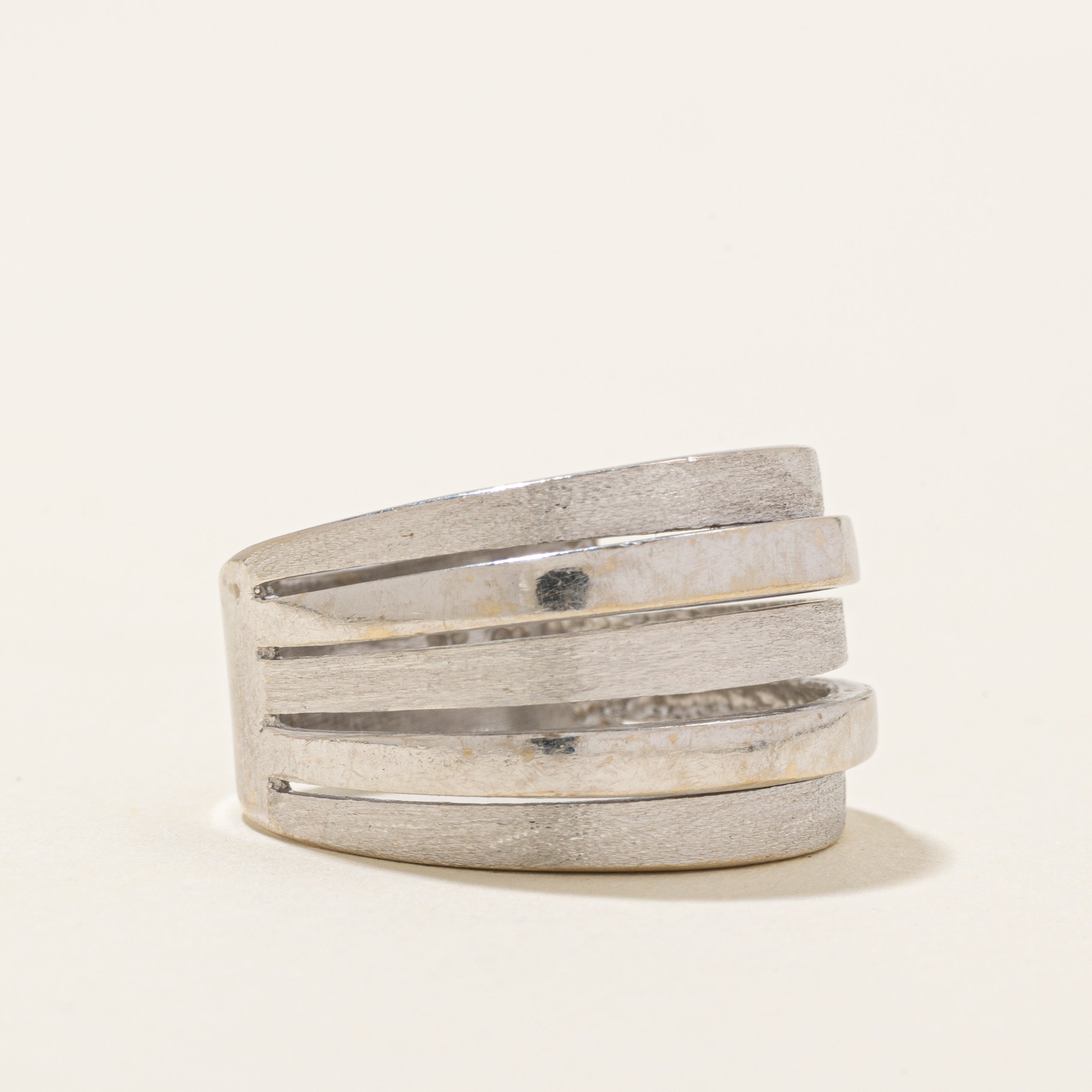 14K White Gold Stack Design Ring | Front: 14mm | SZ 7.5