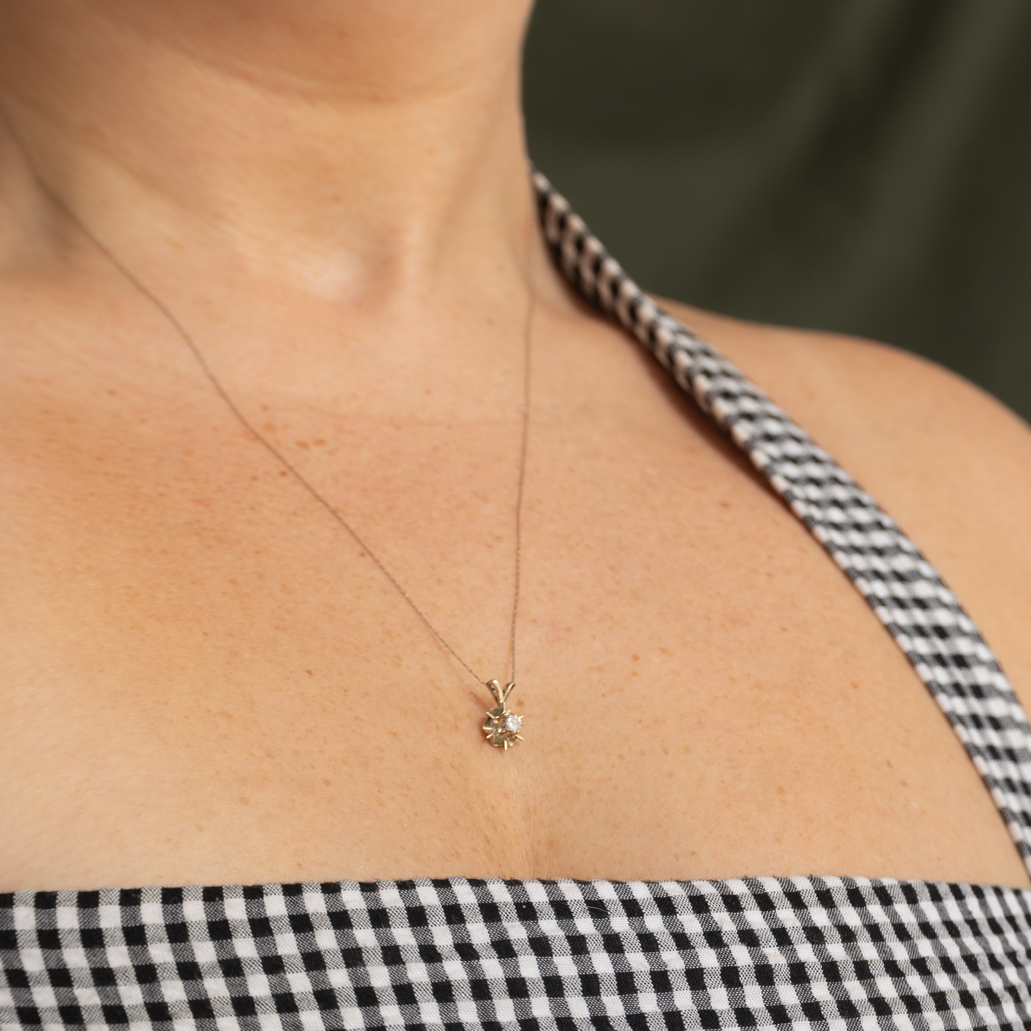 White Gold Belcher Set Diamond Pendant Necklace | 0.13ct | 21"