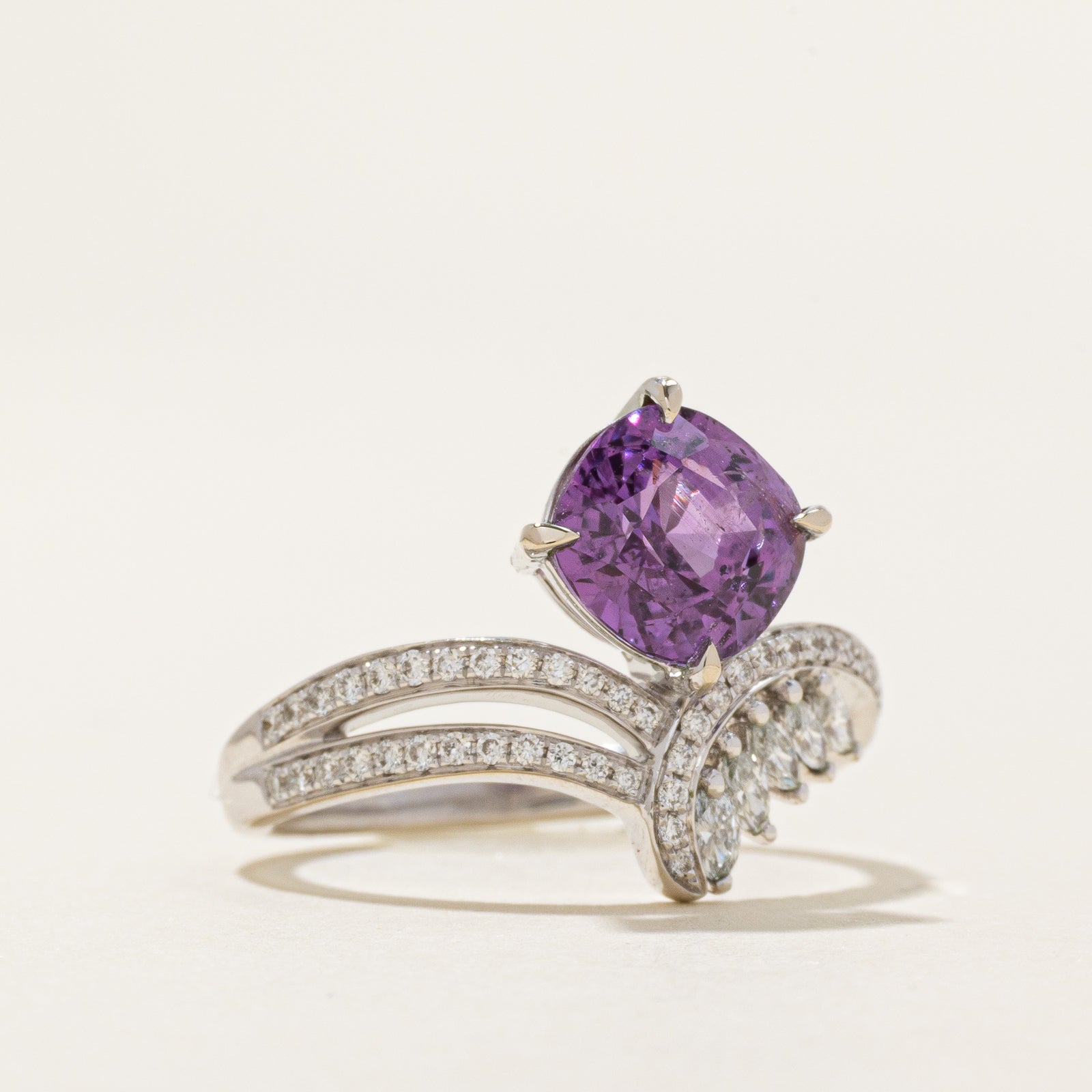 2.72ct Unheated Purple Sapphire & Diamond Chevron Ring | 2.72ct | 0.325ctw | SZ 6