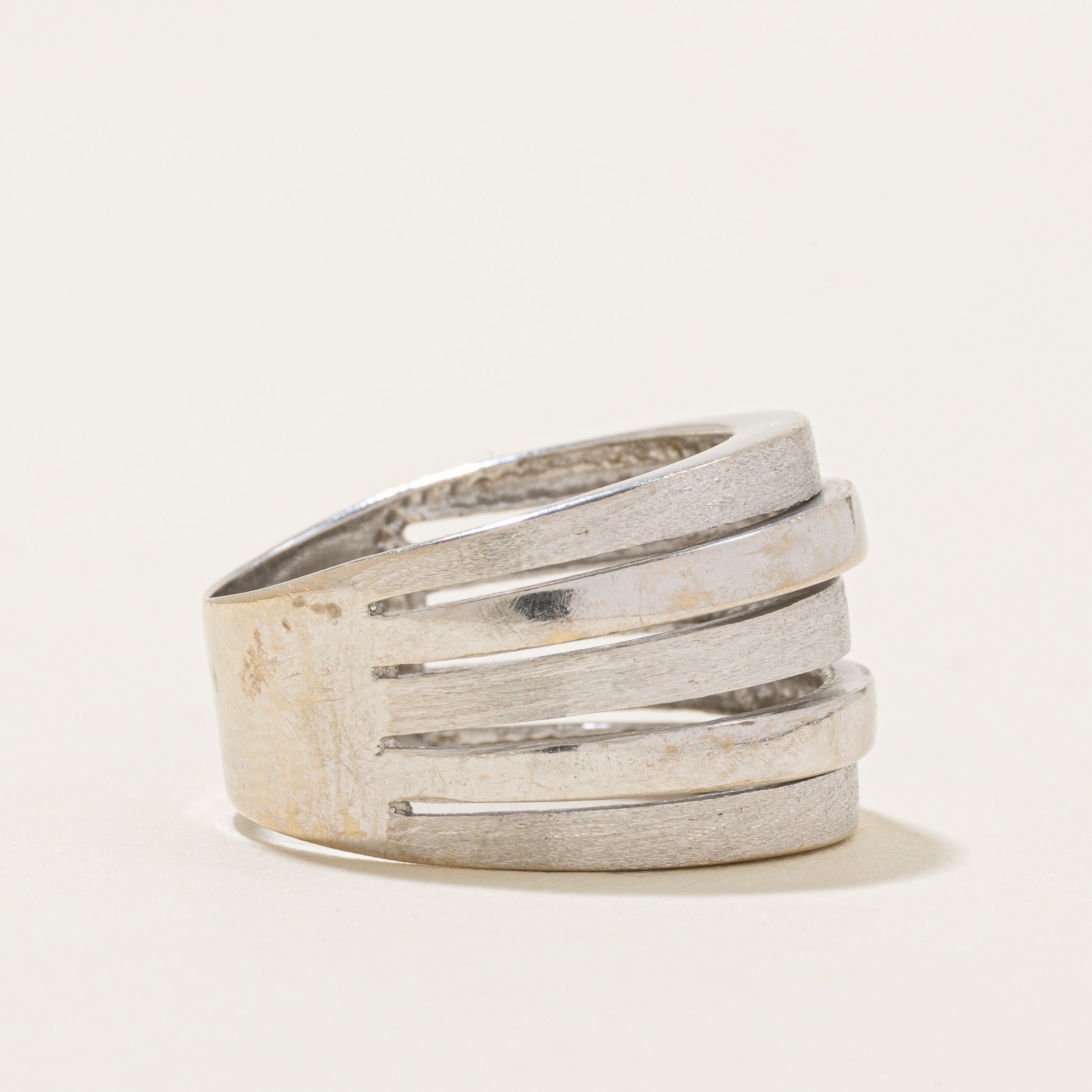 14K White Gold Stack Design Ring | Front: 14mm | SZ 7.5