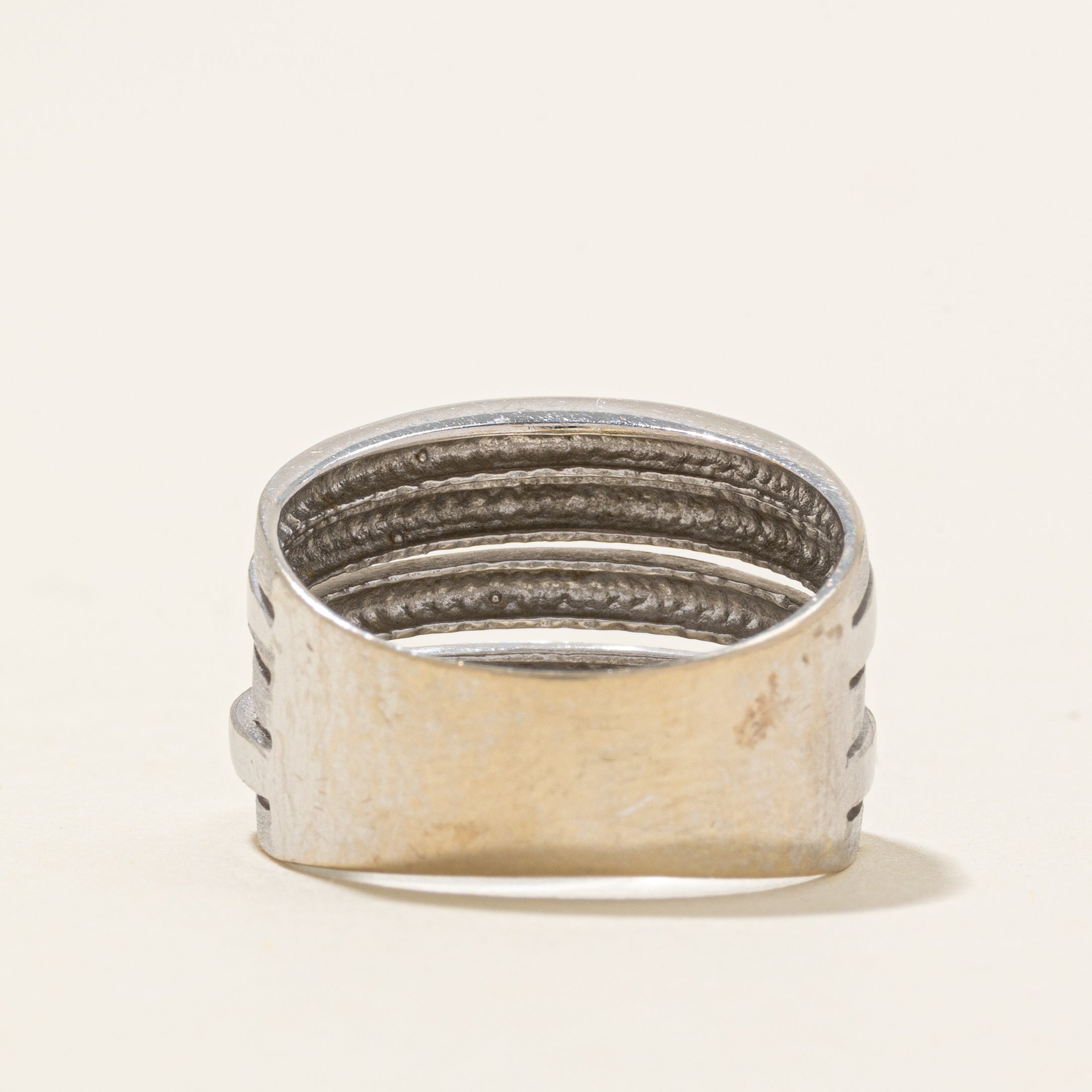 14K White Gold Stack Design Ring | Front: 14mm | SZ 7.5