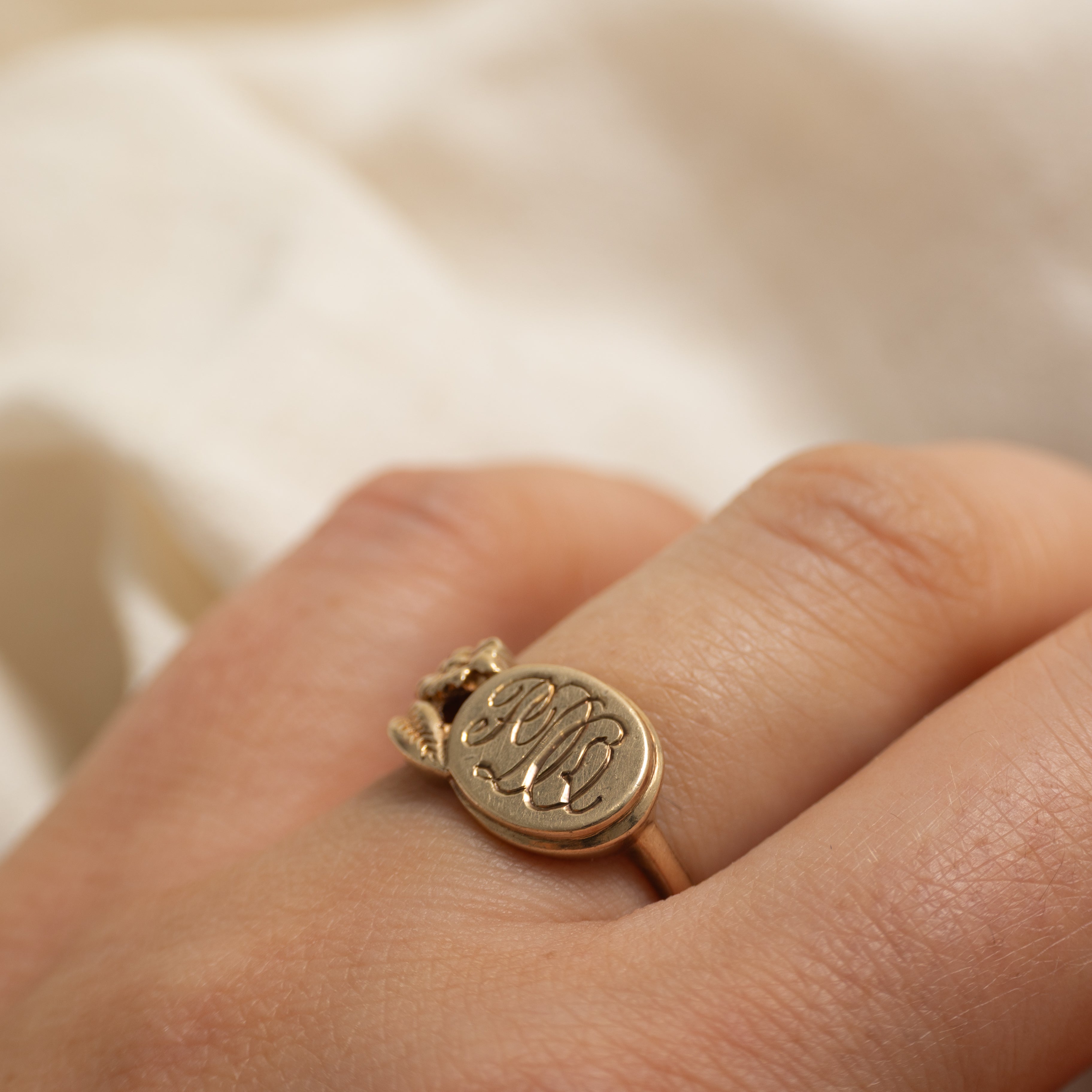10k Yellow Gold "PDG" Initial Floral Ring | SZ 5.75