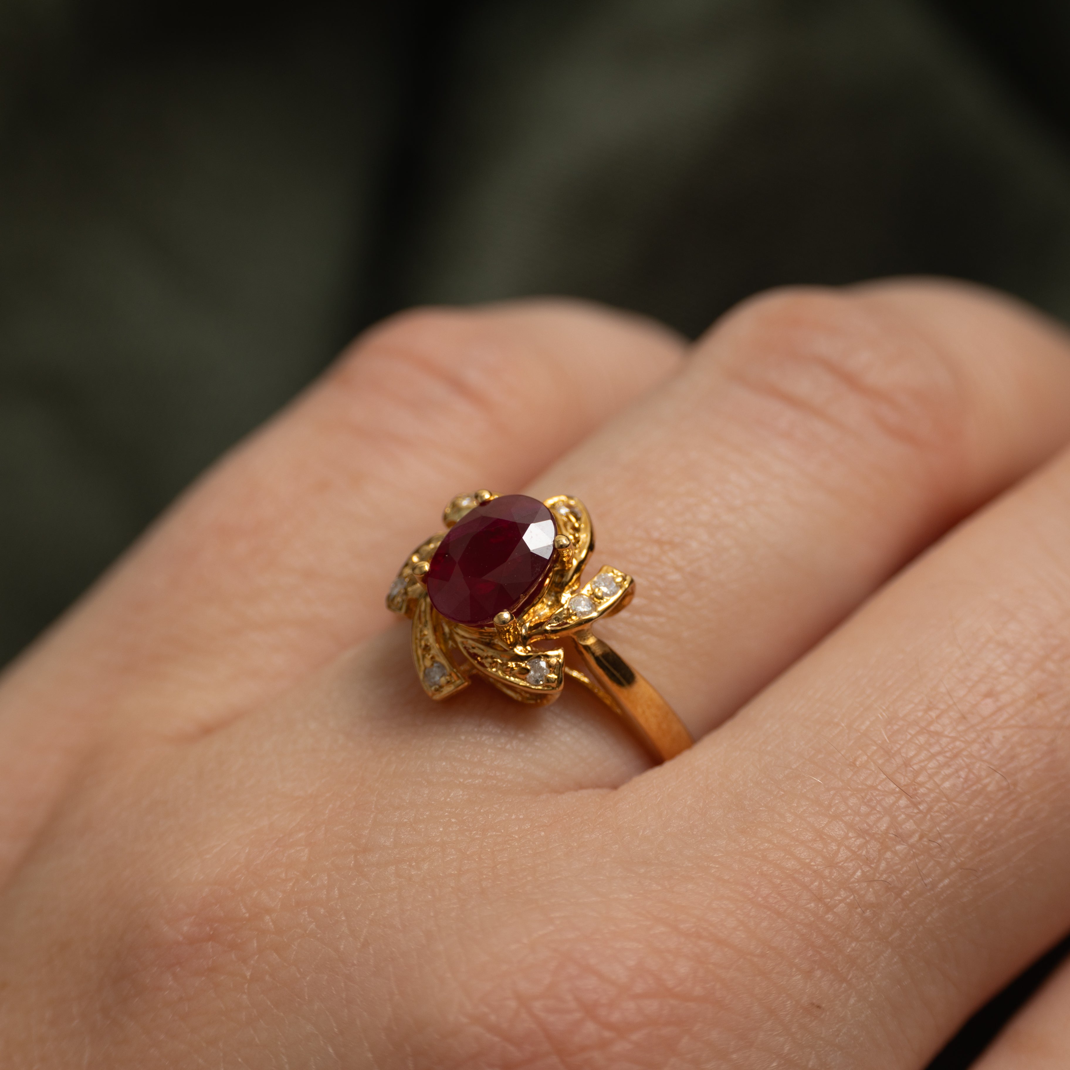 18k Ruby & Diamond Floral Ring | 1.15ct, 0.07ctw | SZ 6