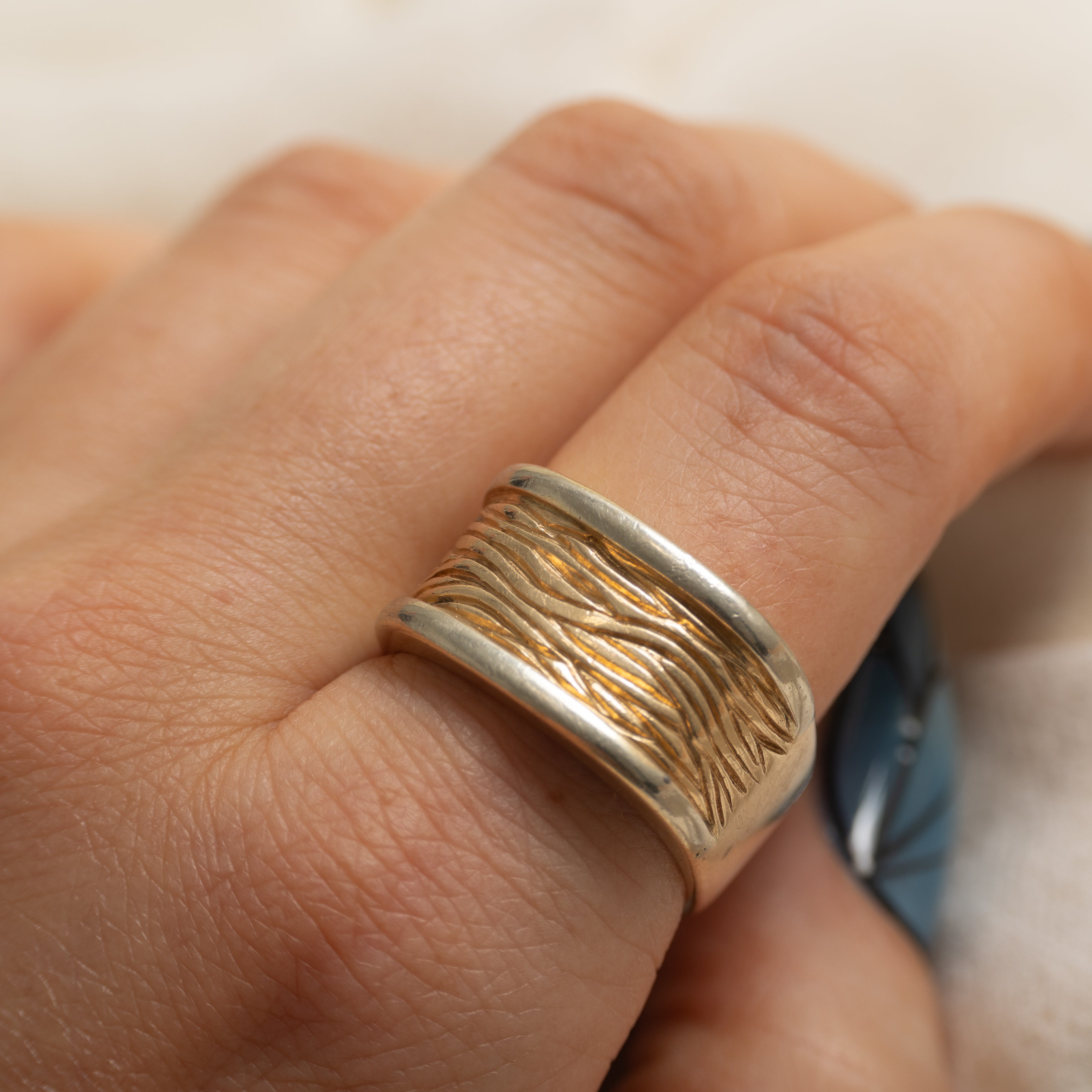 10K Yellow Gold Textured Soft Square Band | SZ 9.5