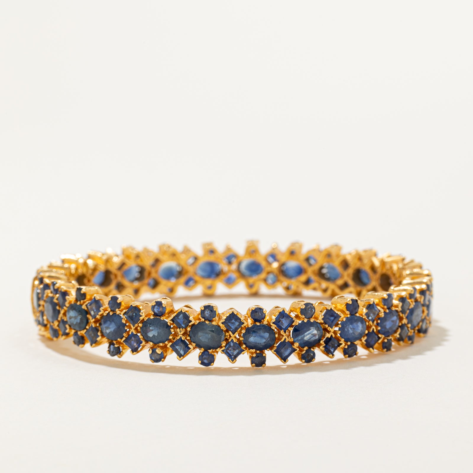 16ctw+ Unheated Sapphire Cluster Bangle  | 16.48ctw | 7"