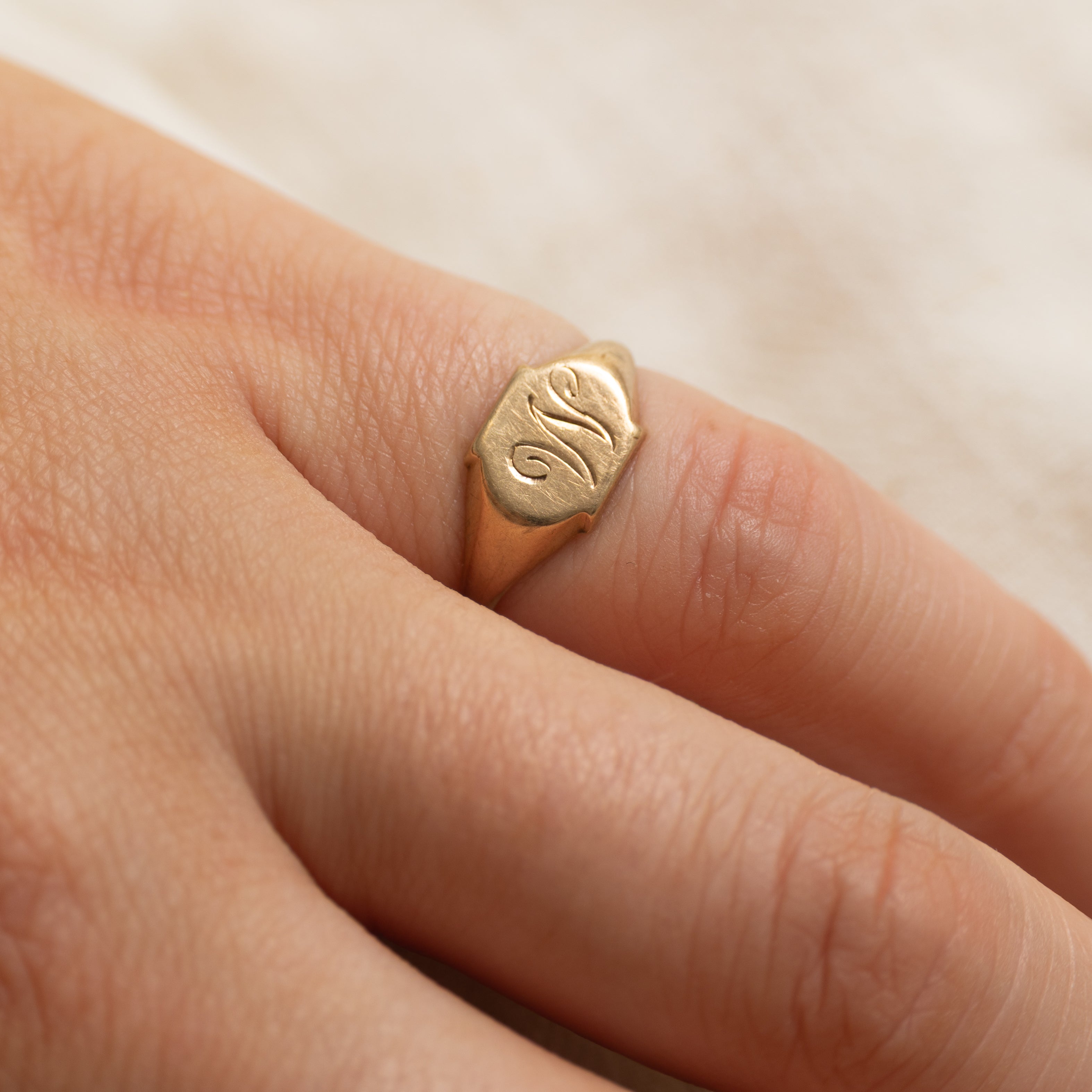 10k Yellow Gold "M" Initial Pinky Signet Ring | SZ 3