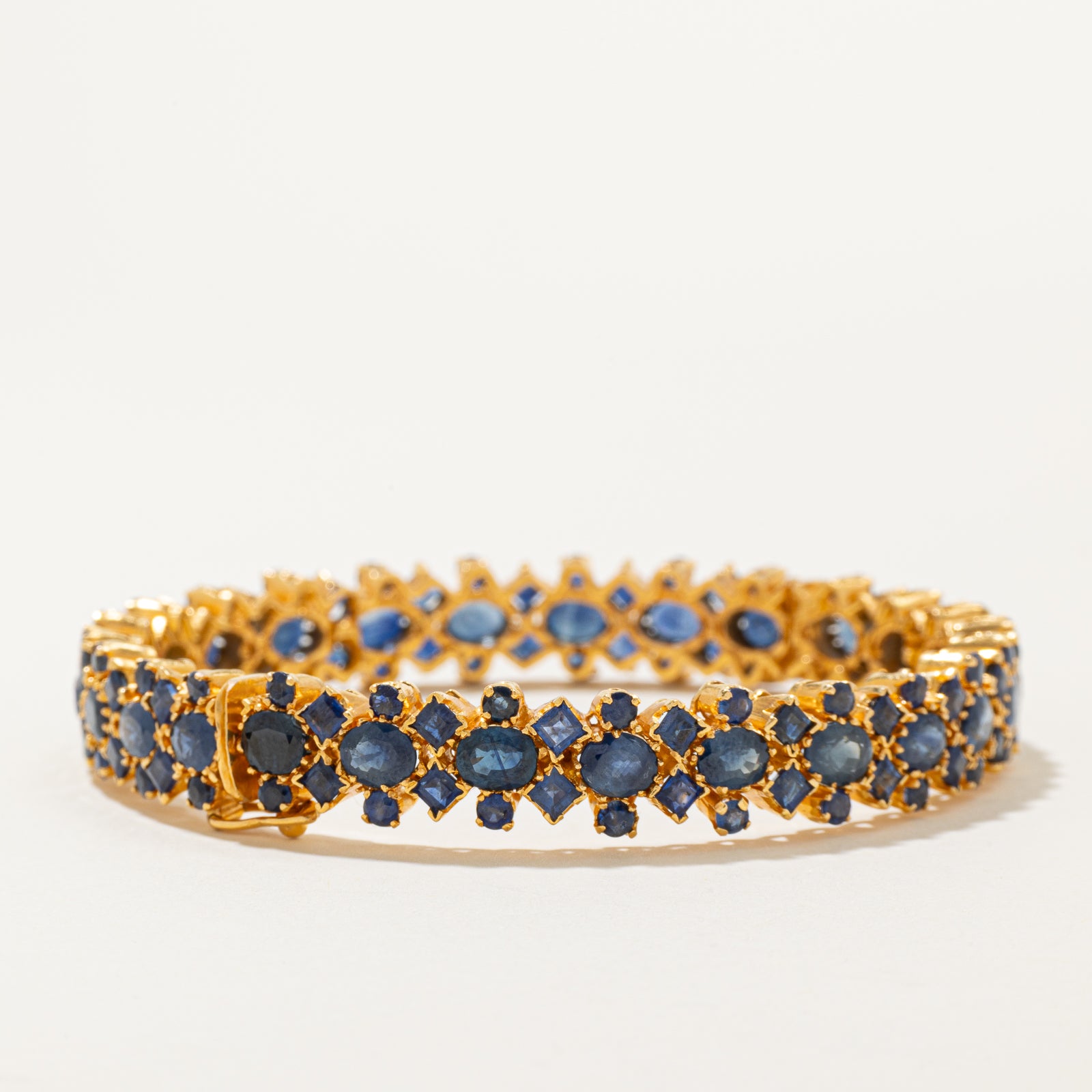 16ctw+ Unheated Sapphire Cluster Bangle  | 16.48ctw | 7"