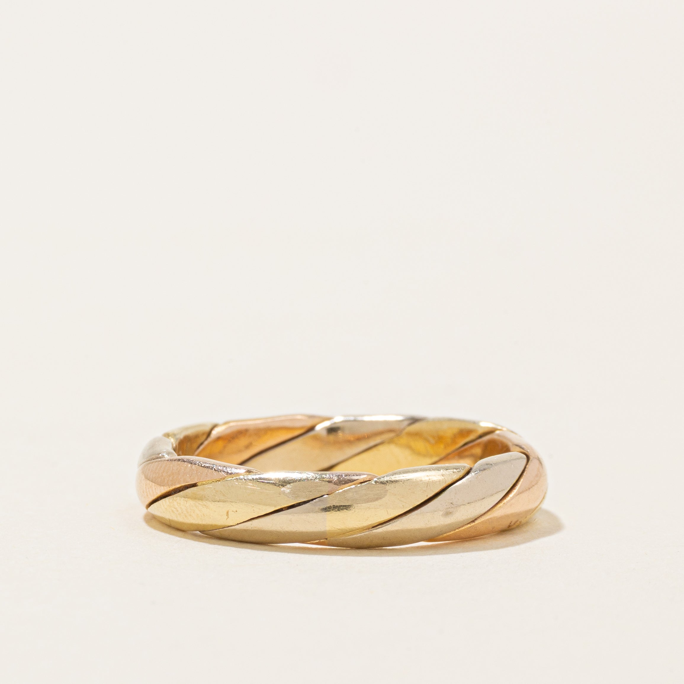 Italian 18K Woven Tri-Tone Gold Band | 4mm | SZ 6.25
