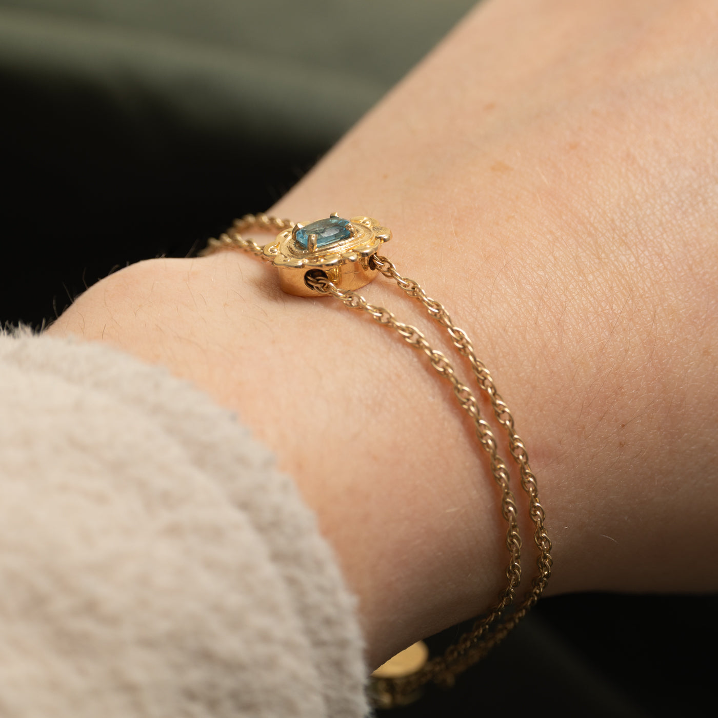 Blue Topaz Ornate Double Rope Chain Bracelet | 0.33ct | 7"