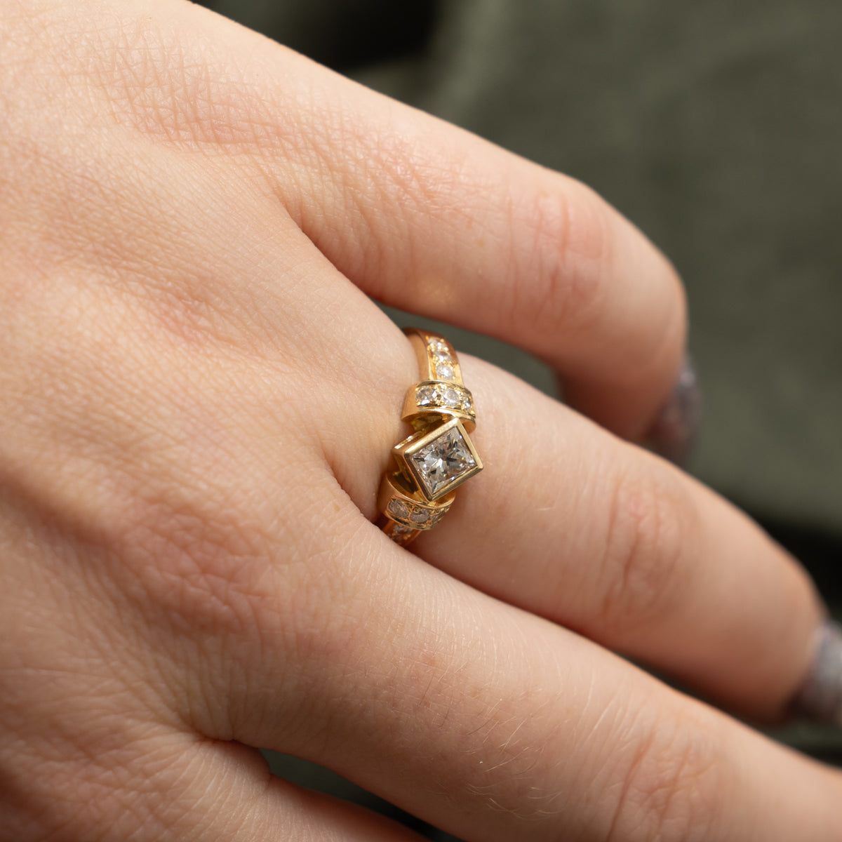 18k Compass Set Princess Cut Diamond Geometric Ring | 0.45ct SI1 J, 0.24ctw | SZ 4.75