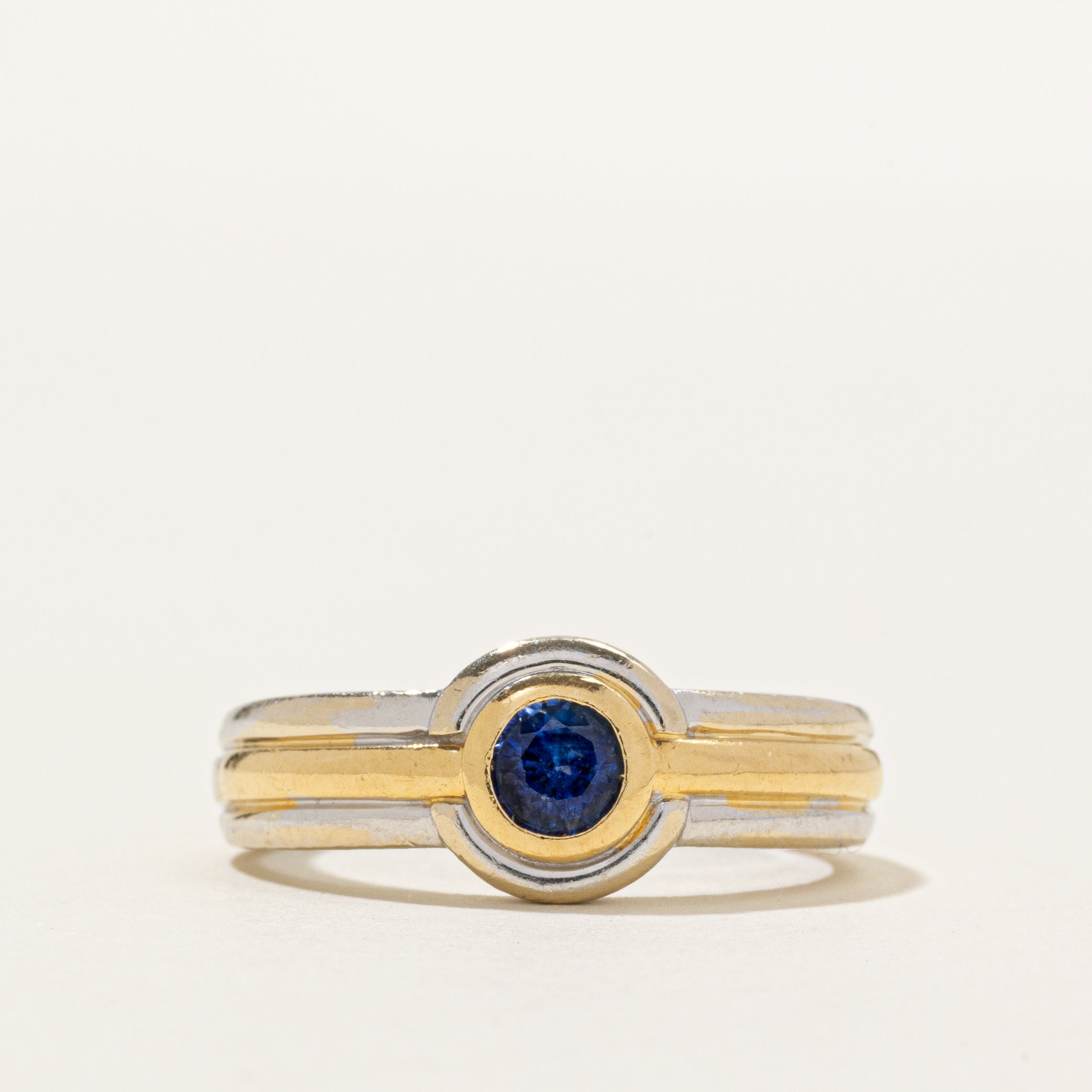 'Birks' 18k Two Tone Gold Bezel Set Sapphire Ring | 0.52ct | SZ 7