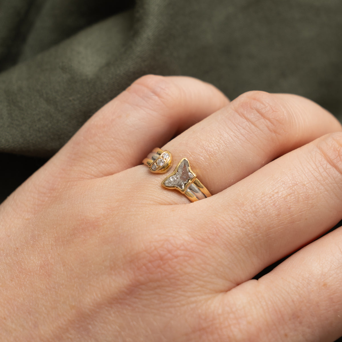 Bezel Set Butterfly Cut Diamond Grooved Ring | 0.31ctw | SZ 5.75