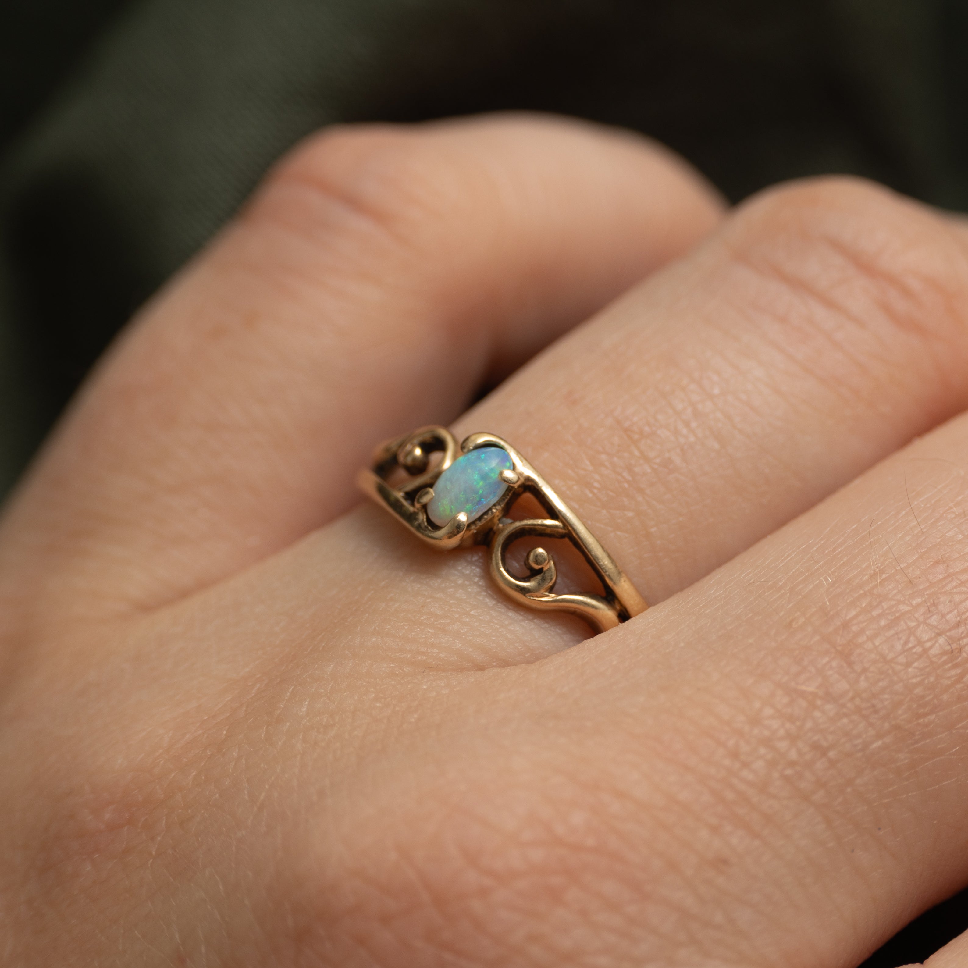 Cabochon Opal Scrollwork Bypass Ring | 0.10ct | SZ 6.75