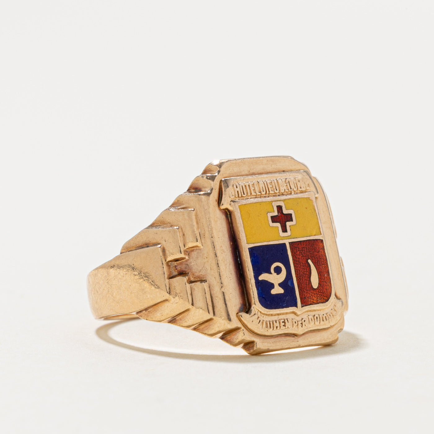 'Birks' Yellow Gold Enamel Crest Signet Ring | SZ 7