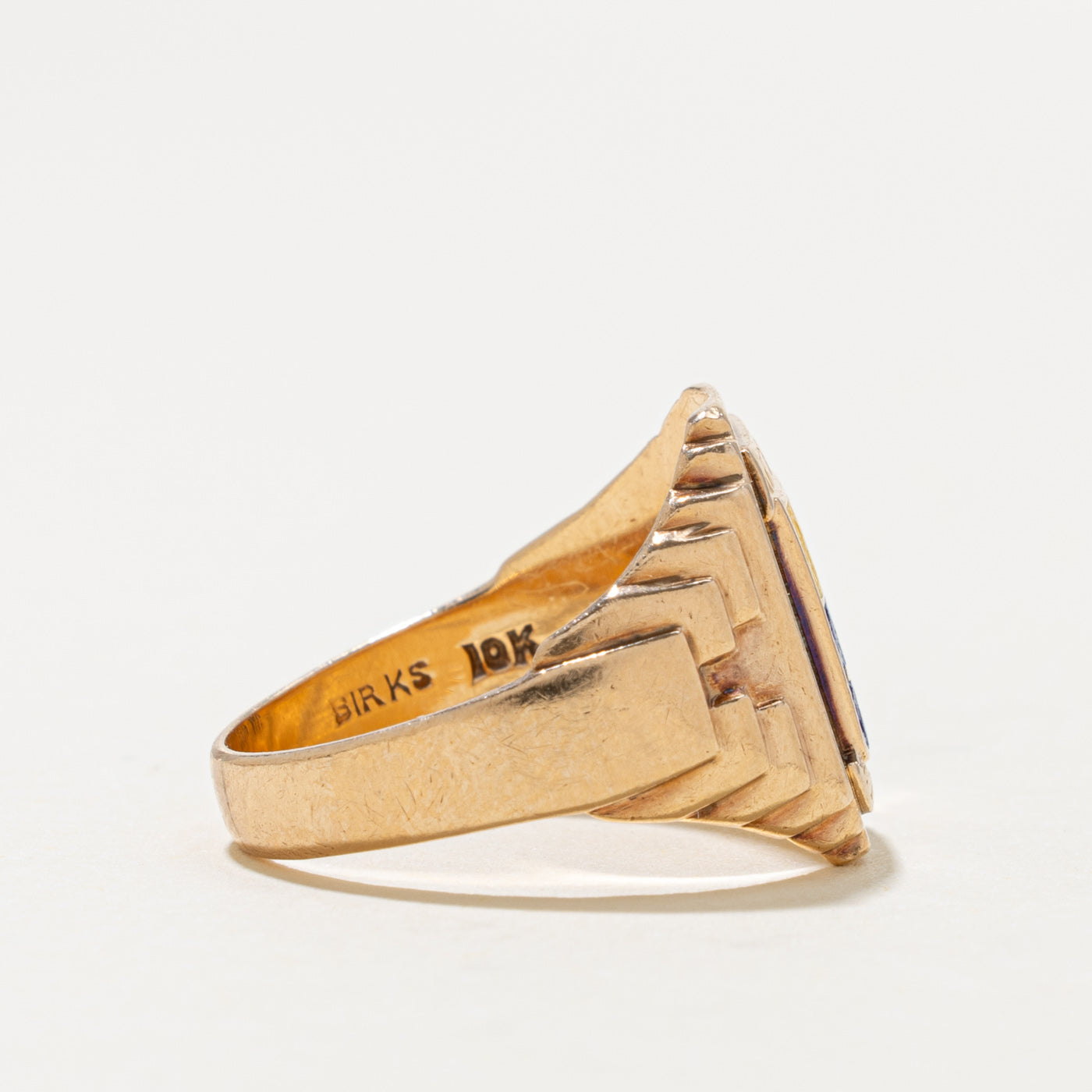 'Birks' Yellow Gold Enamel Crest Signet Ring | SZ 7