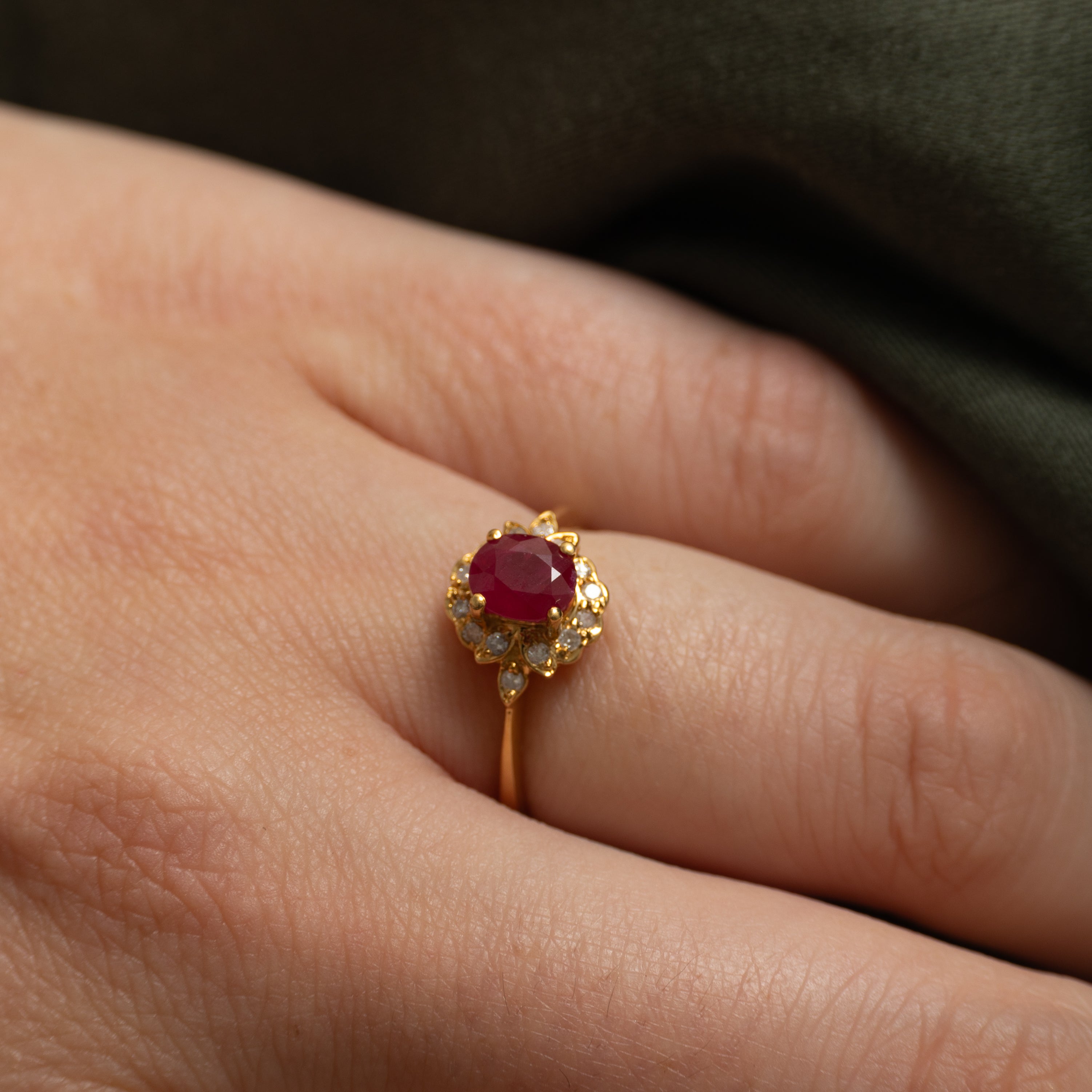 18k Ruby & Diamond Halo Ring | 0.80ct, 0.10ctw | SZ 5.5