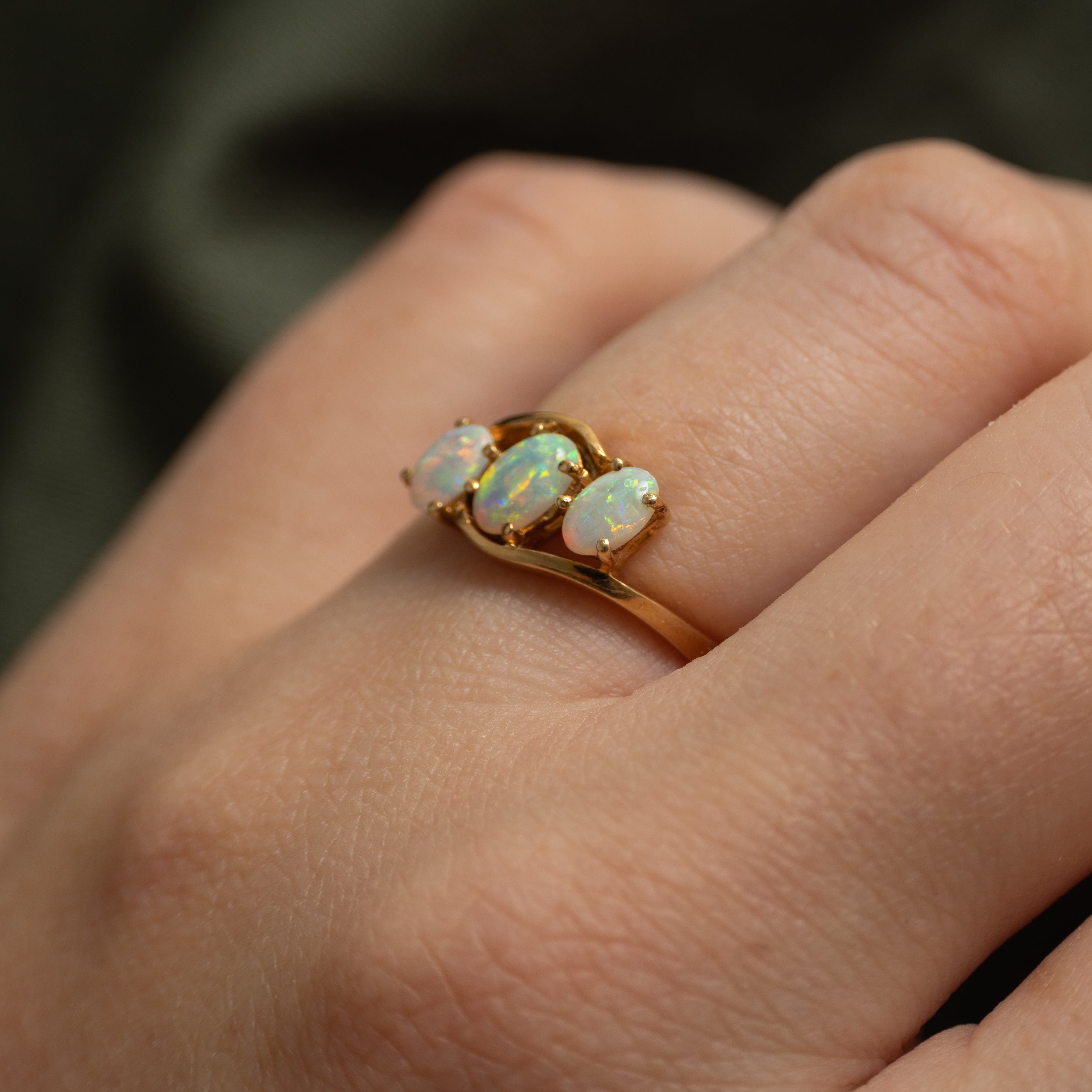 Three Stone Opal Bypass Ring | 0.35ctw | SZ 4.5