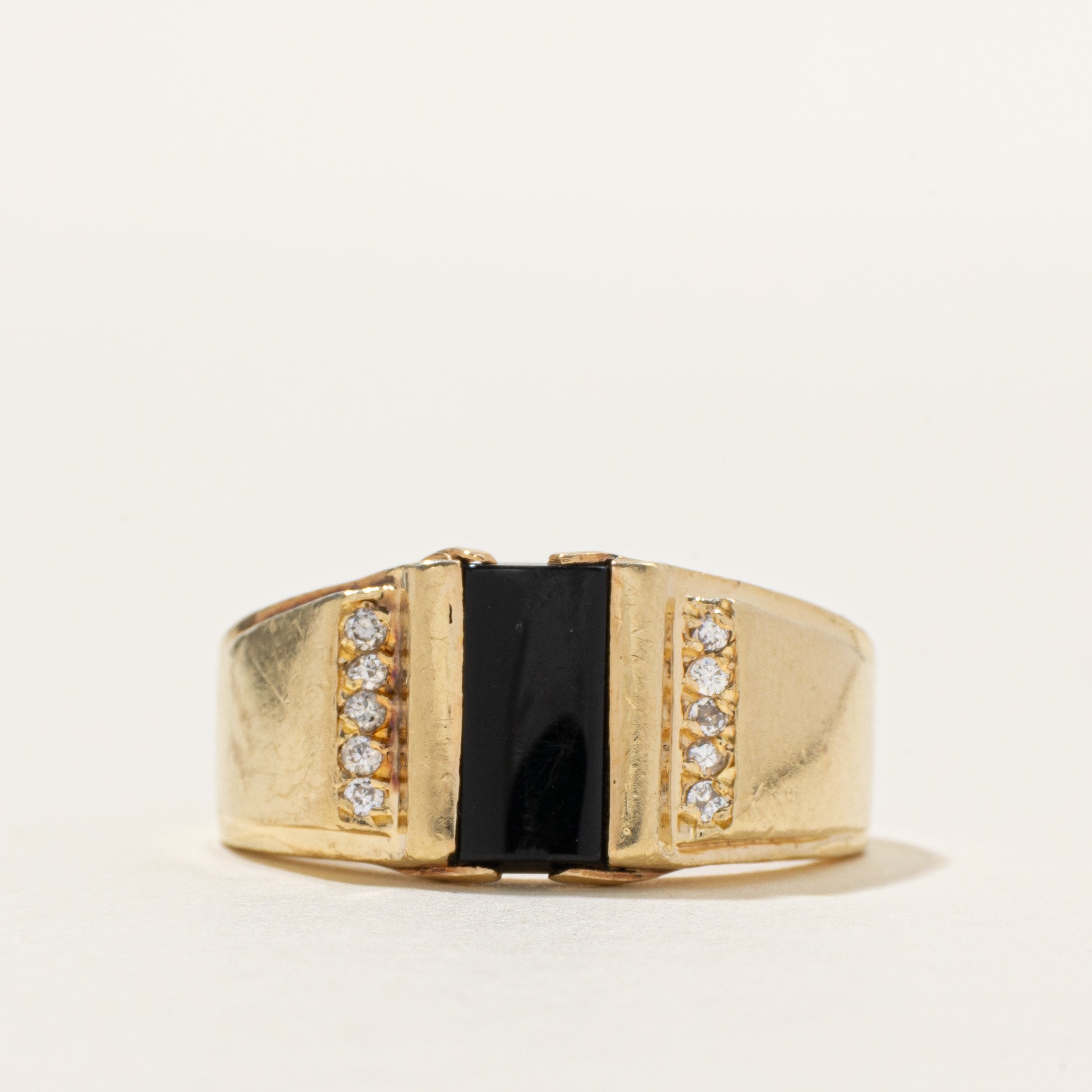 Onyx & Diamond Column Chunky Ring | 1.50ct, 0.10ctw | SZ 8