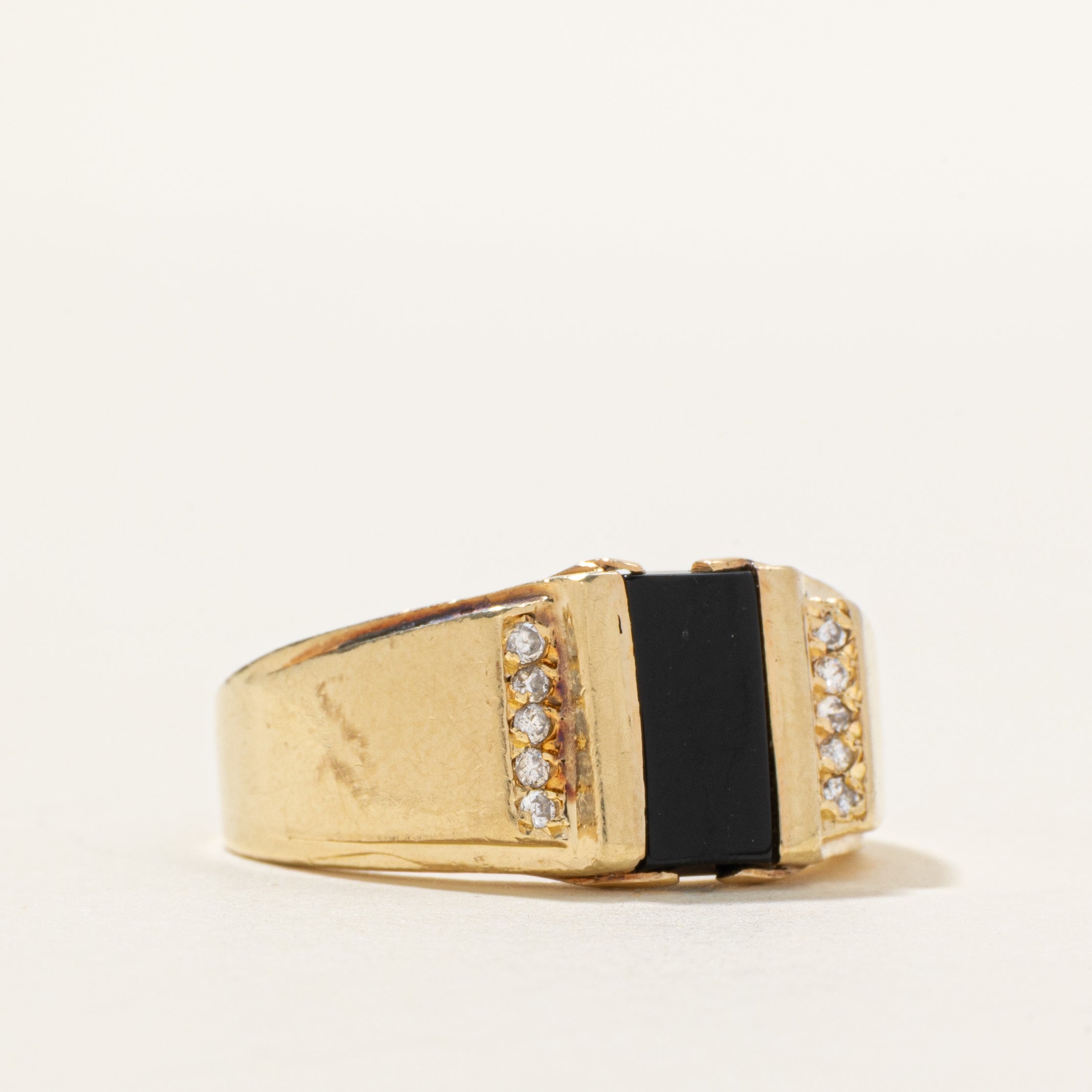 Onyx & Diamond Column Chunky Ring | 1.50ct, 0.10ctw | SZ 8