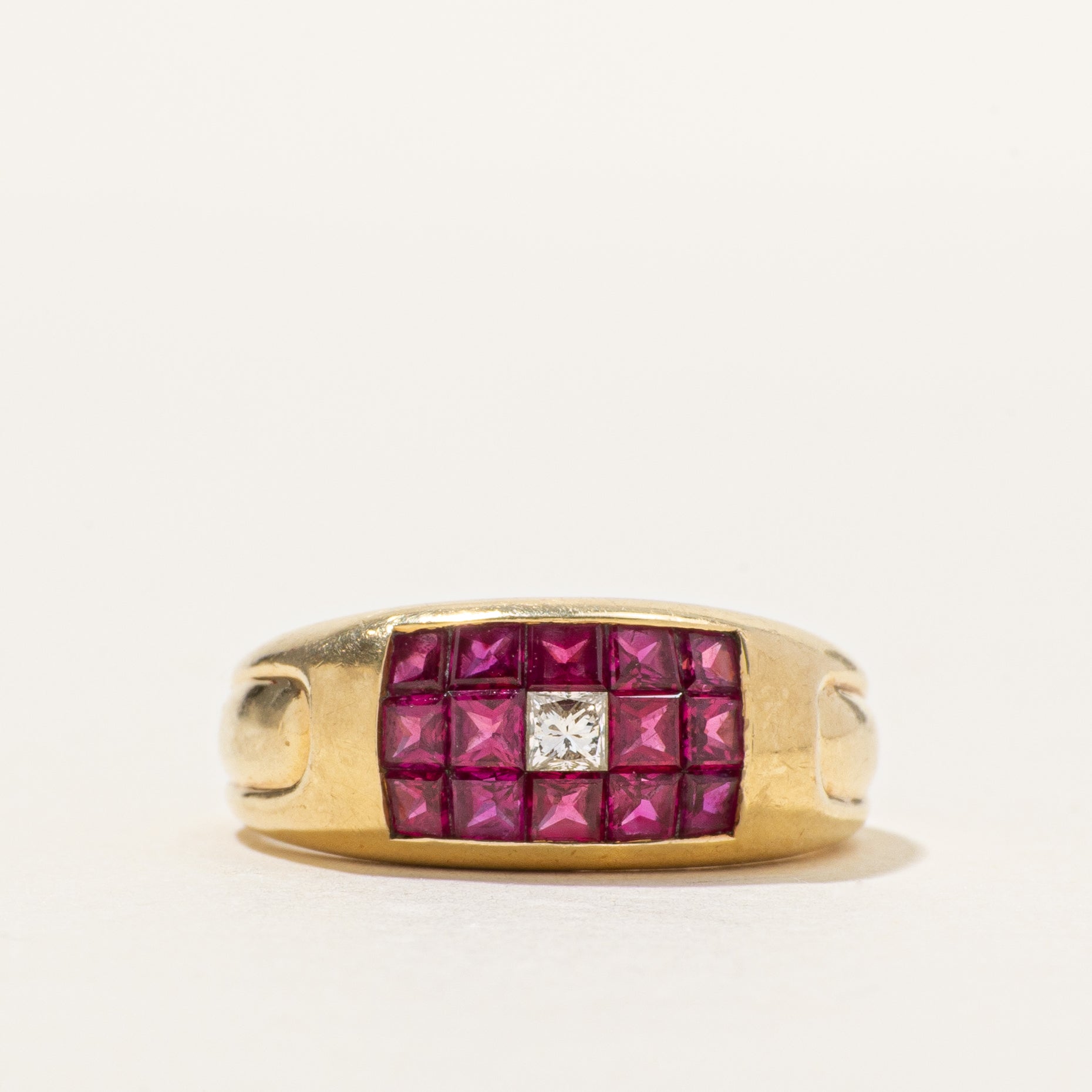 18k Ruby & Diamond Grid Dome Ring | 1.96ctw, 0.09ct | SZ 6.5