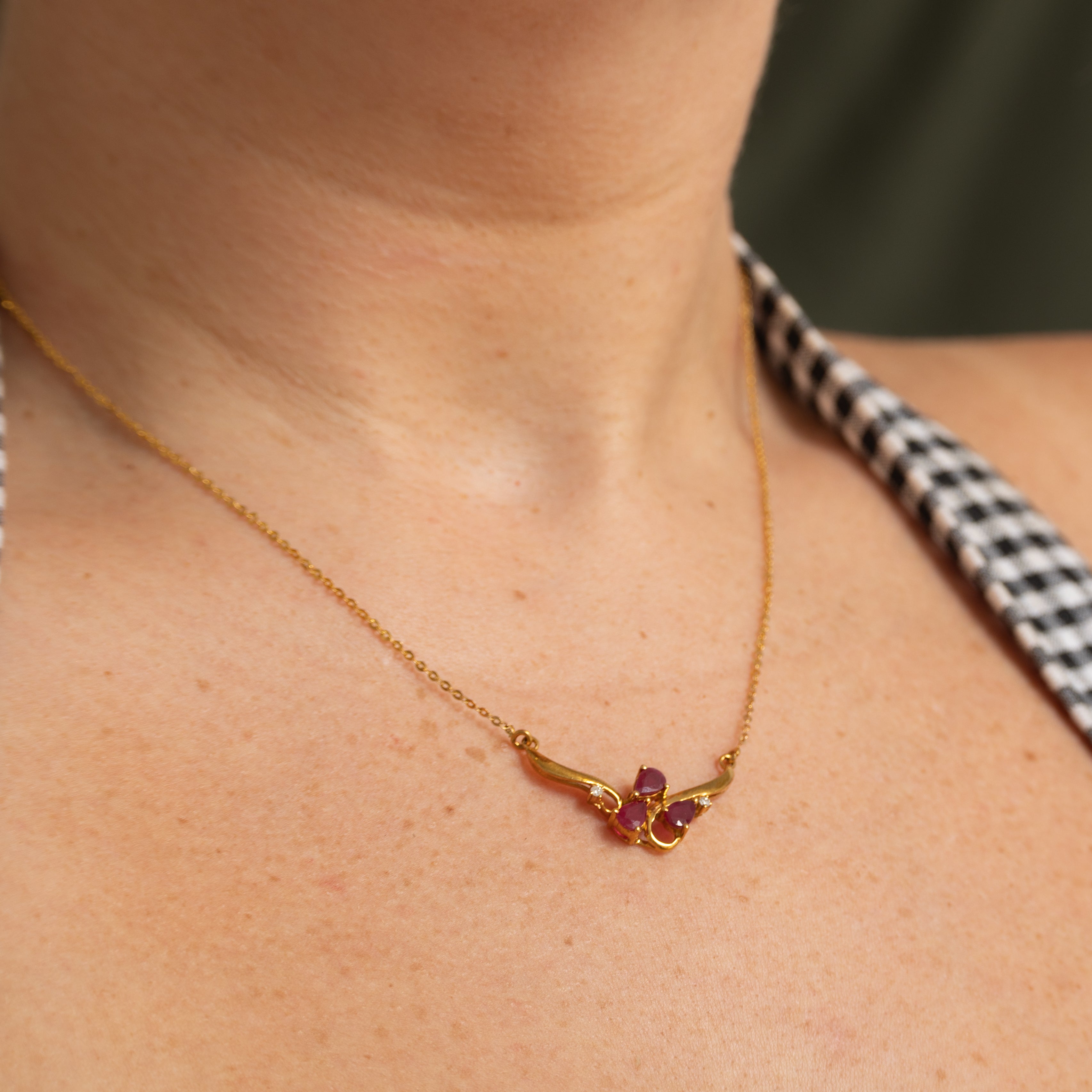 18k Pear Cut Ruby & Diamond Pendant Necklace | 0.75ctw, 0.04ctw | 17"