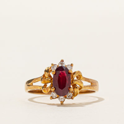18k Ruby & Diamond Petal Split Shank Ring | 0.50ct, 0.09ctw | SZ 5.75