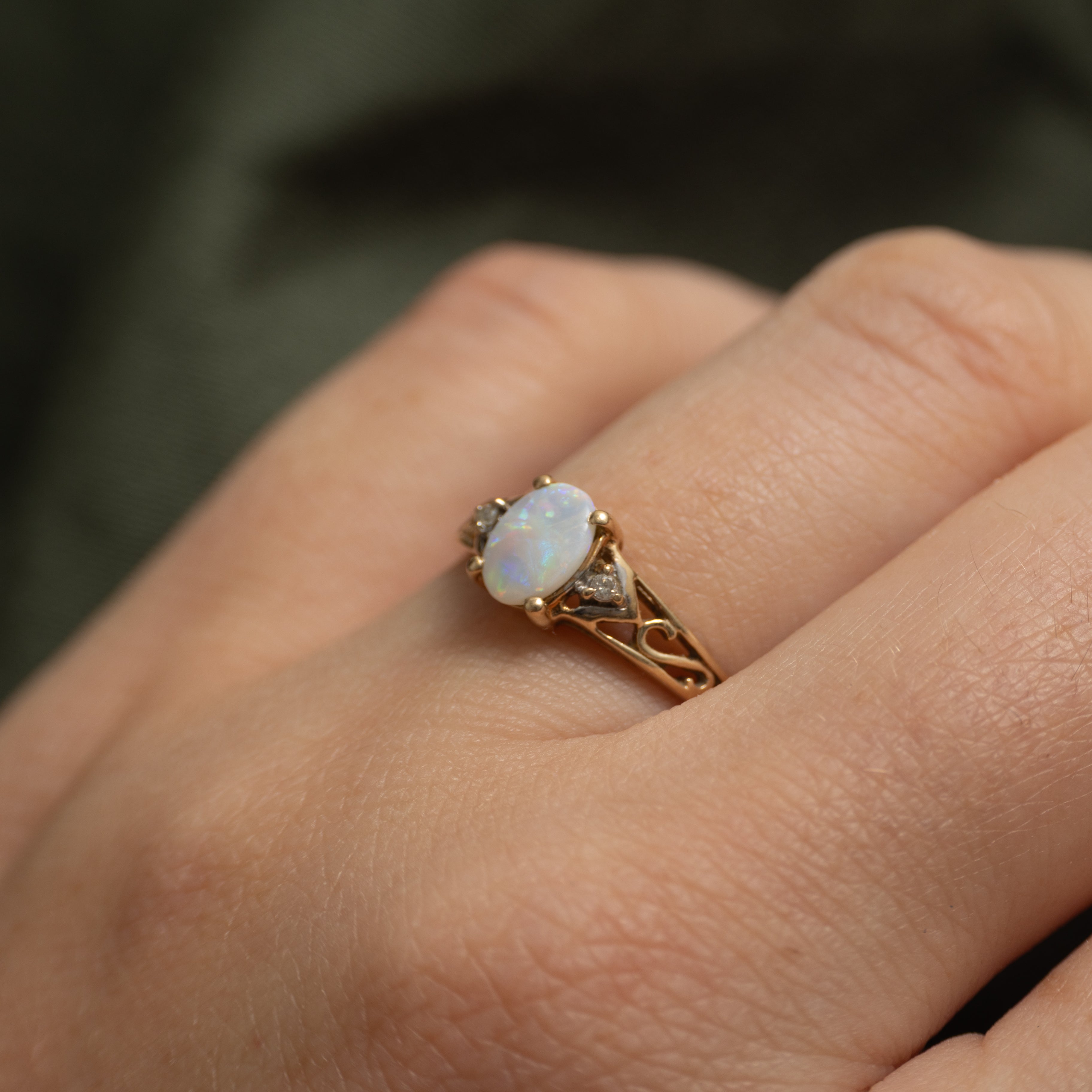 Cabochon Opal & Diamond Scrollwork Ring | 0.27ct, 0.01ctw | SZ 6