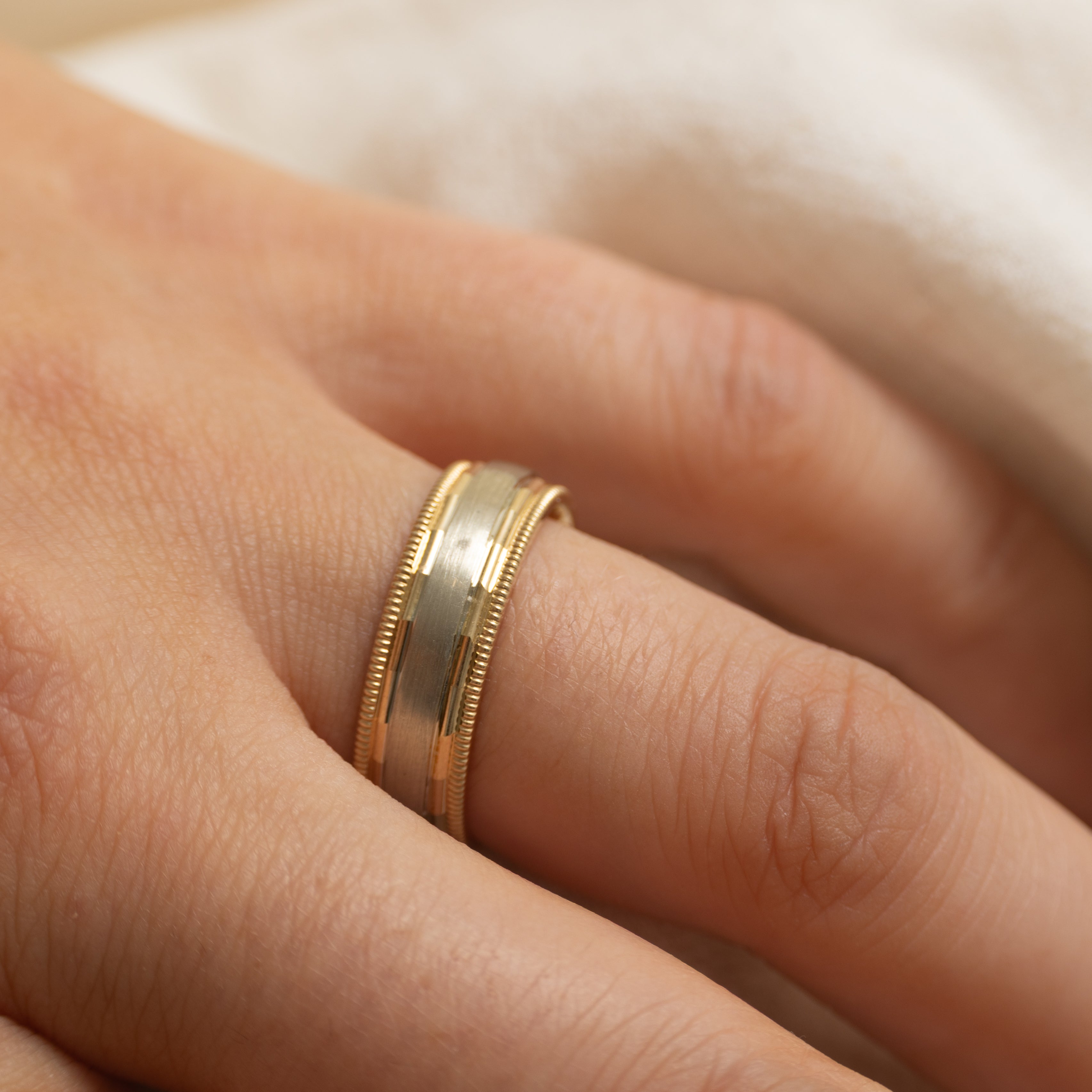 10K Two Tone Gold Brushed Finish Band | 6.25mm | SZ 6.75