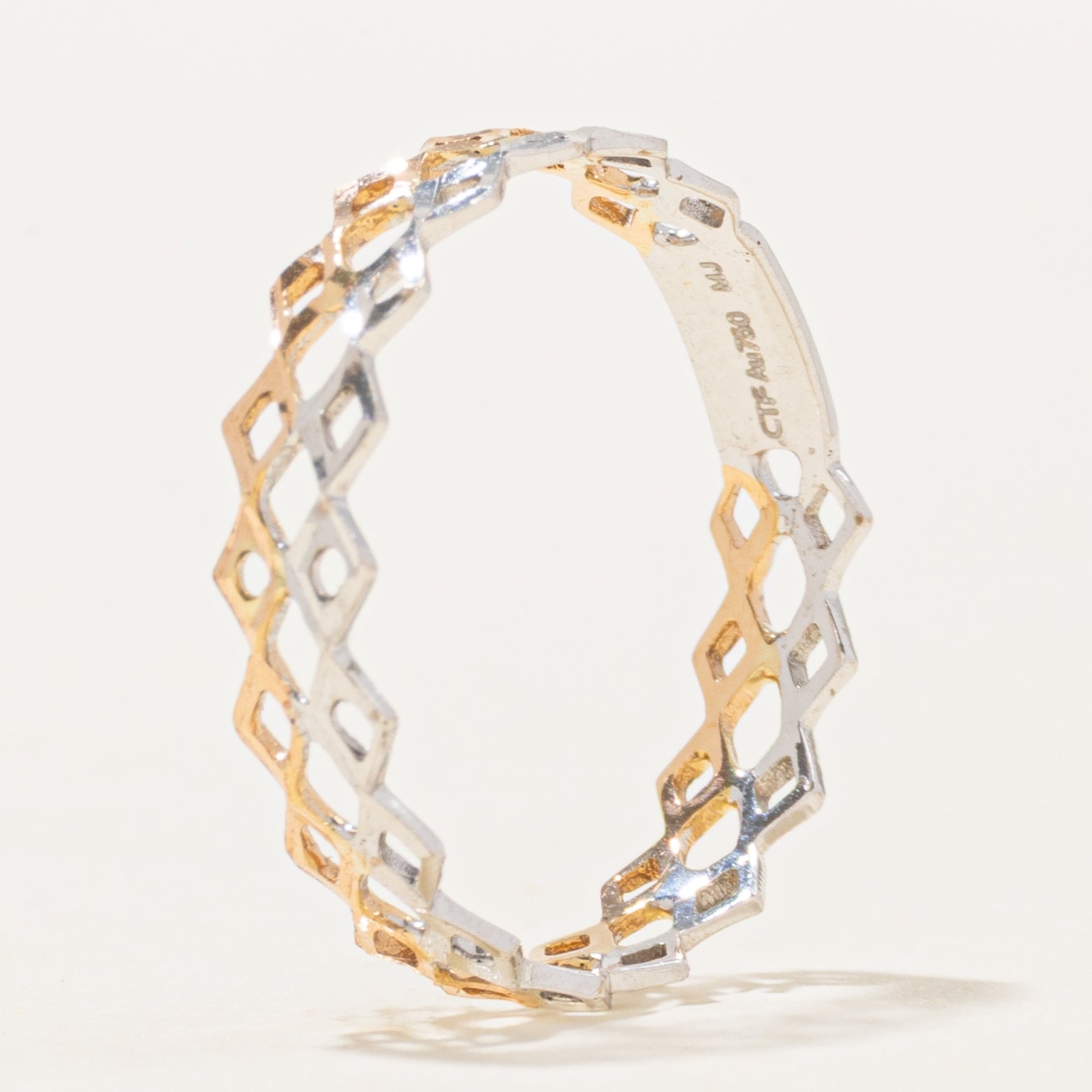 18K Two Tone Gold Lattice Band | 4mm | SZ 5.5