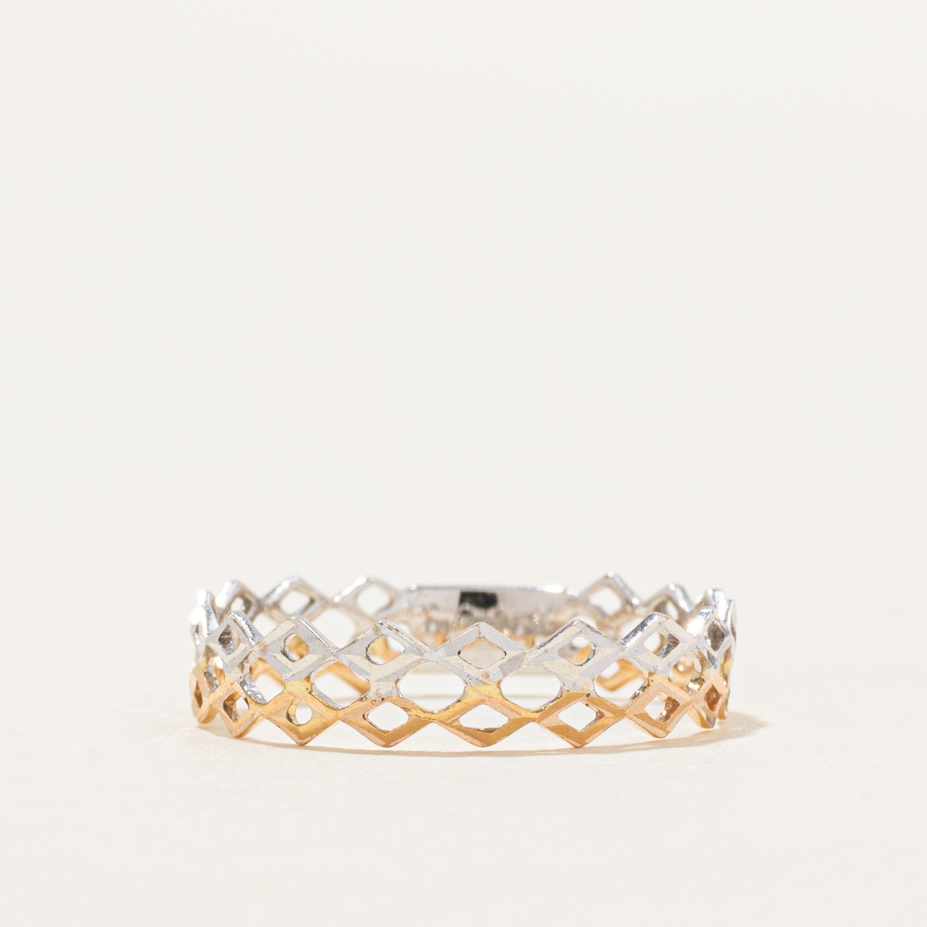 18K Two Tone Gold Lattice Band | 4mm | SZ 5.5