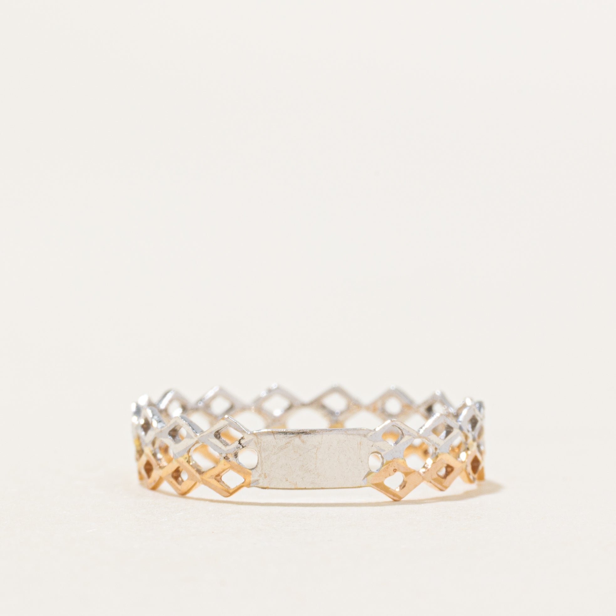 18K Two Tone Gold Lattice Band | 4mm | SZ 5.5