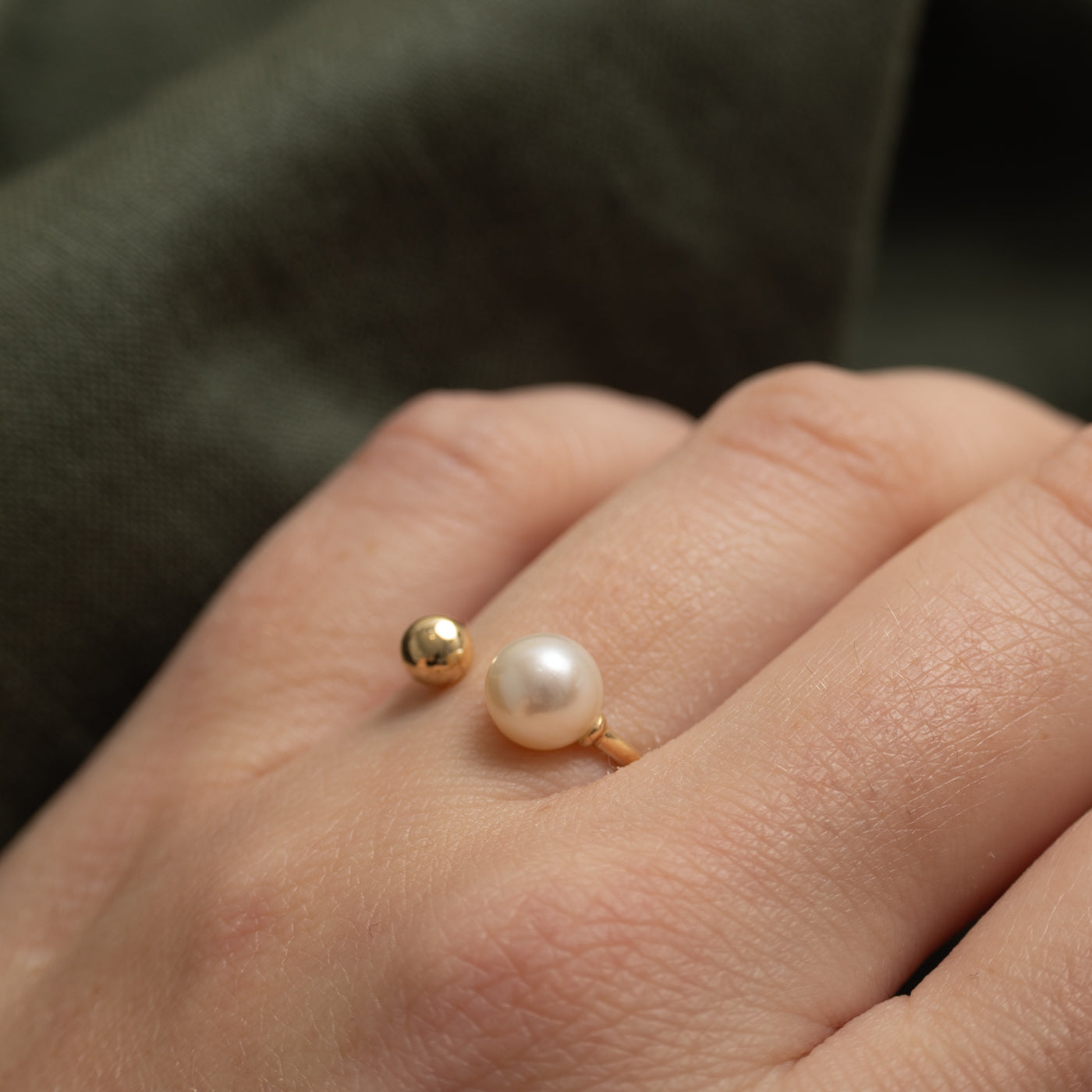 14K Pearl & Gold Sphere Open Ring | SZ 5