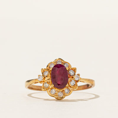 18k Ruby & Diamond Halo Ring | 0.60ct, 0.10ctw | SZ 5.75
