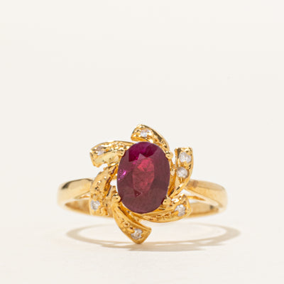 18k Ruby & Diamond Floral Ring | 1.15ct, 0.07ctw | SZ 6
