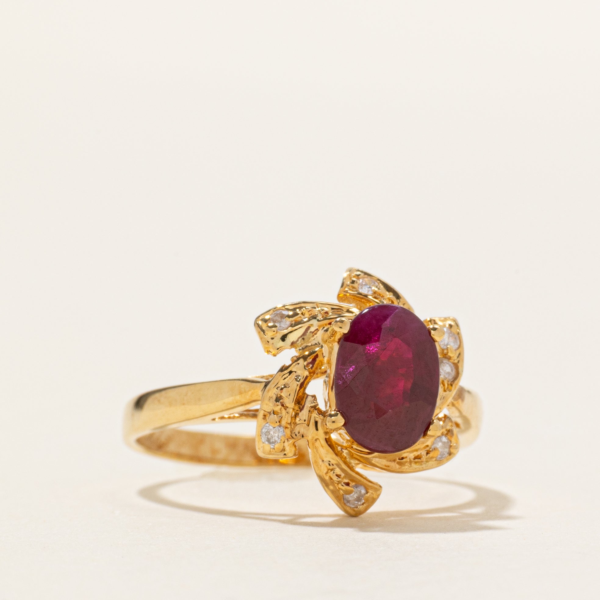 18k Ruby & Diamond Floral Ring | 1.15ct, 0.07ctw | SZ 6