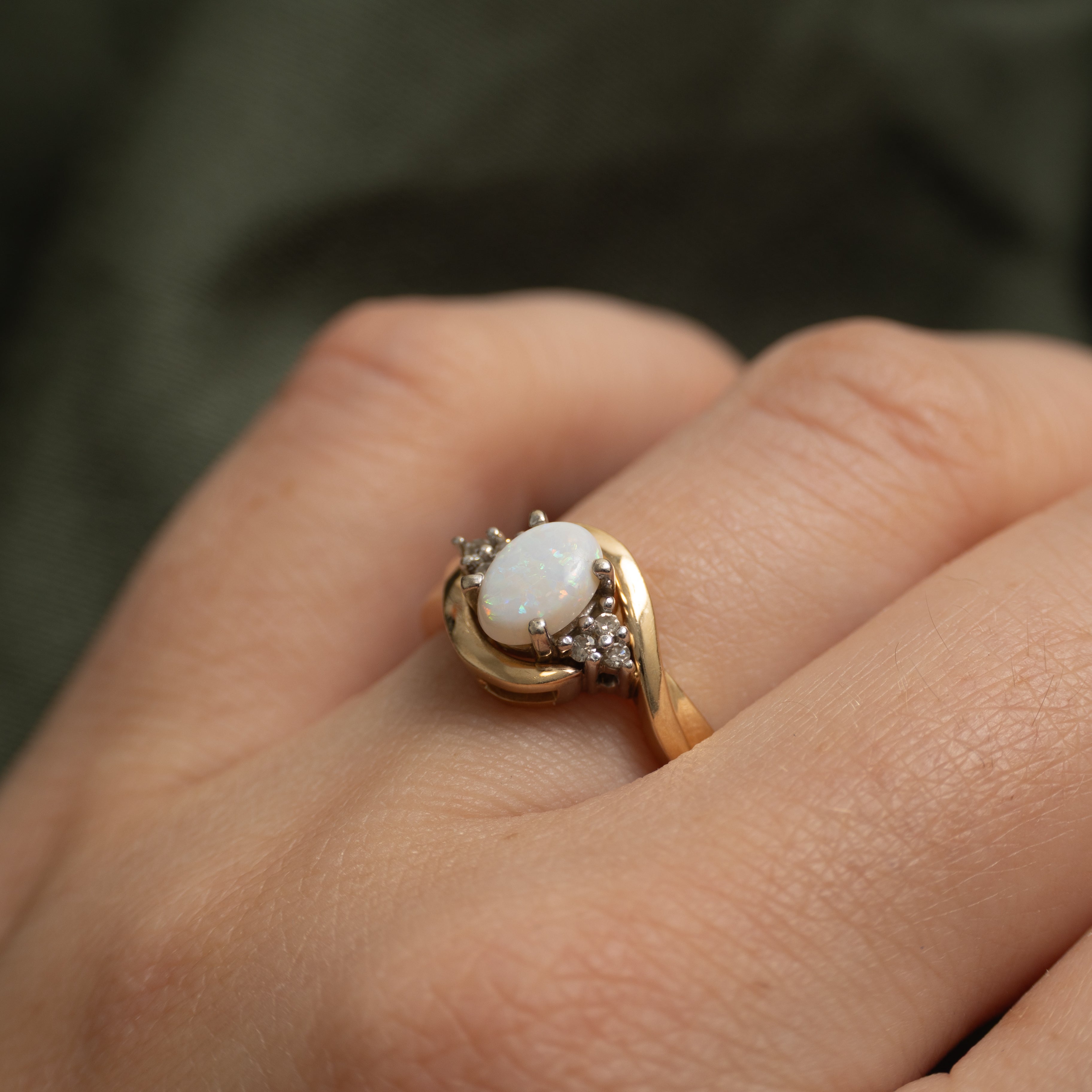 Cabochon Opal & Diamond Bypass Ring | 0.40ct, 0.06ctw | SZ 6.5