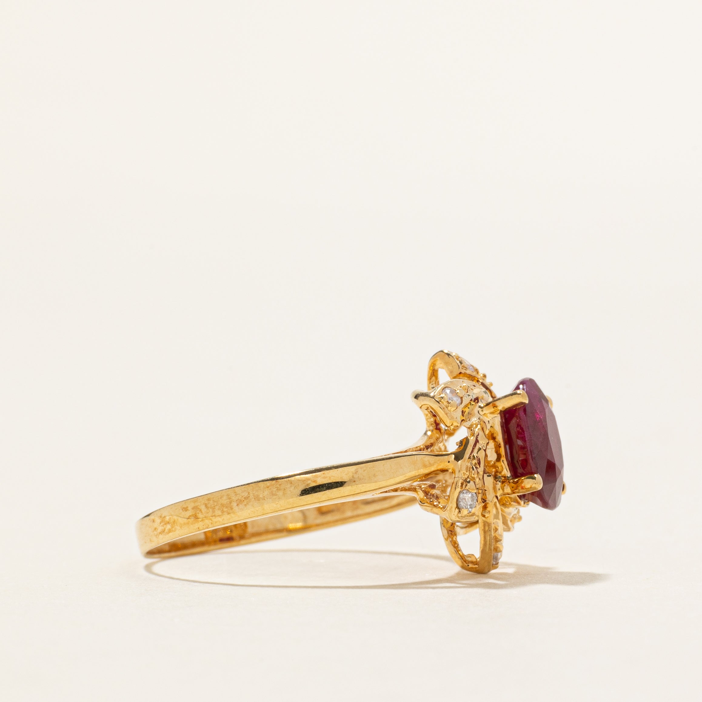 18k Ruby & Diamond Floral Ring | 1.15ct, 0.07ctw | SZ 6