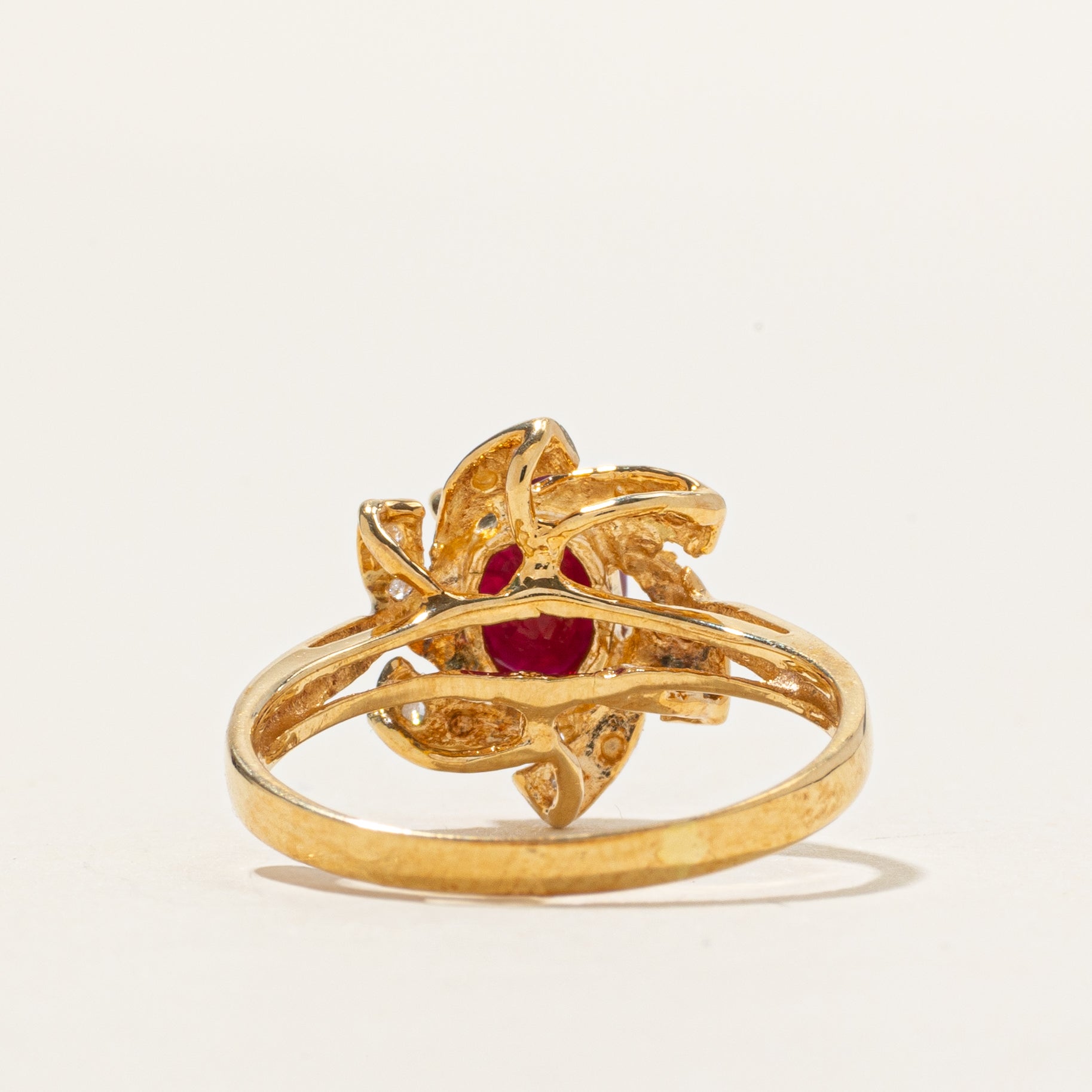 18k Ruby & Diamond Floral Ring | 1.15ct, 0.07ctw | SZ 6