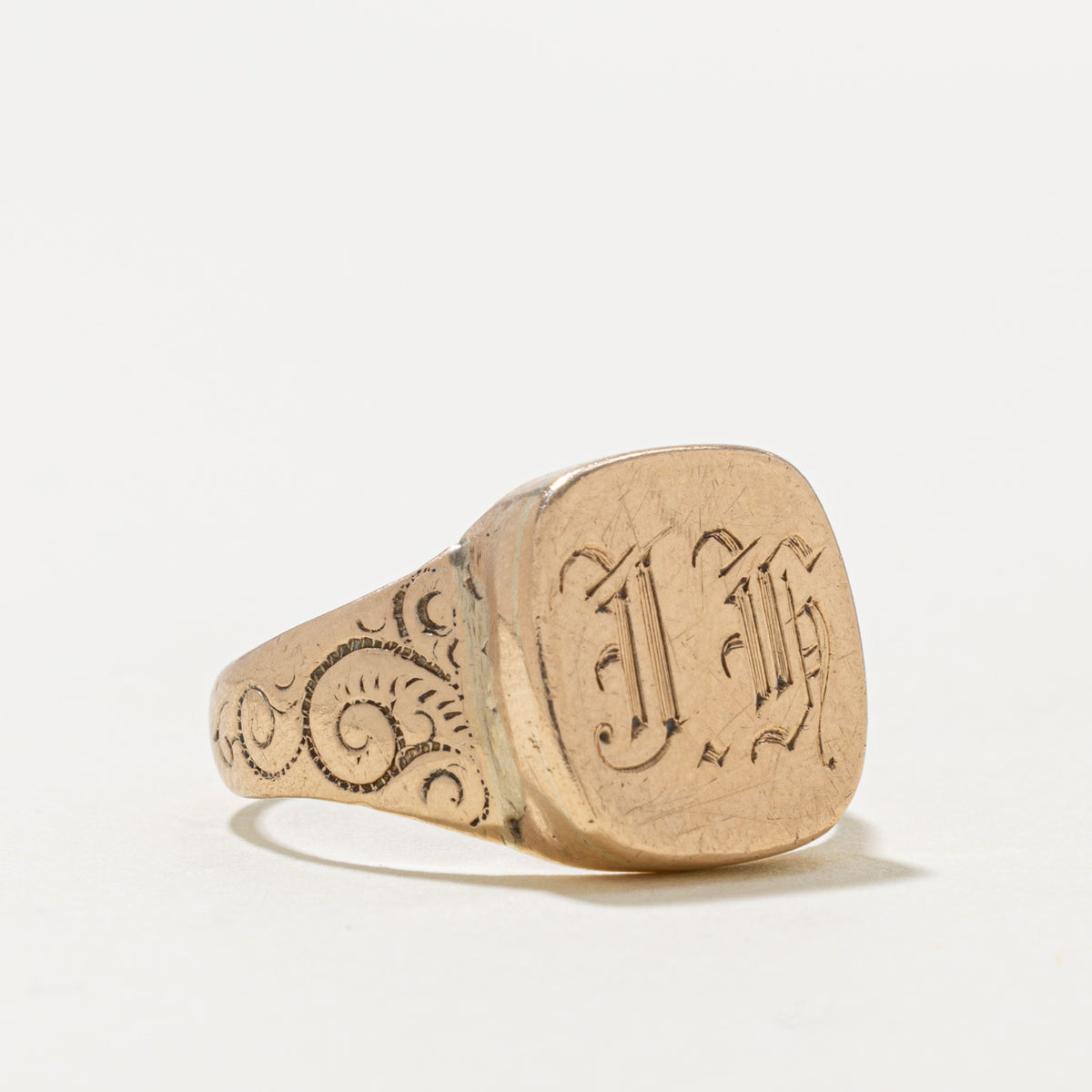 10k Yellow Gold Engraved Initial Signet Ring | SZ 9