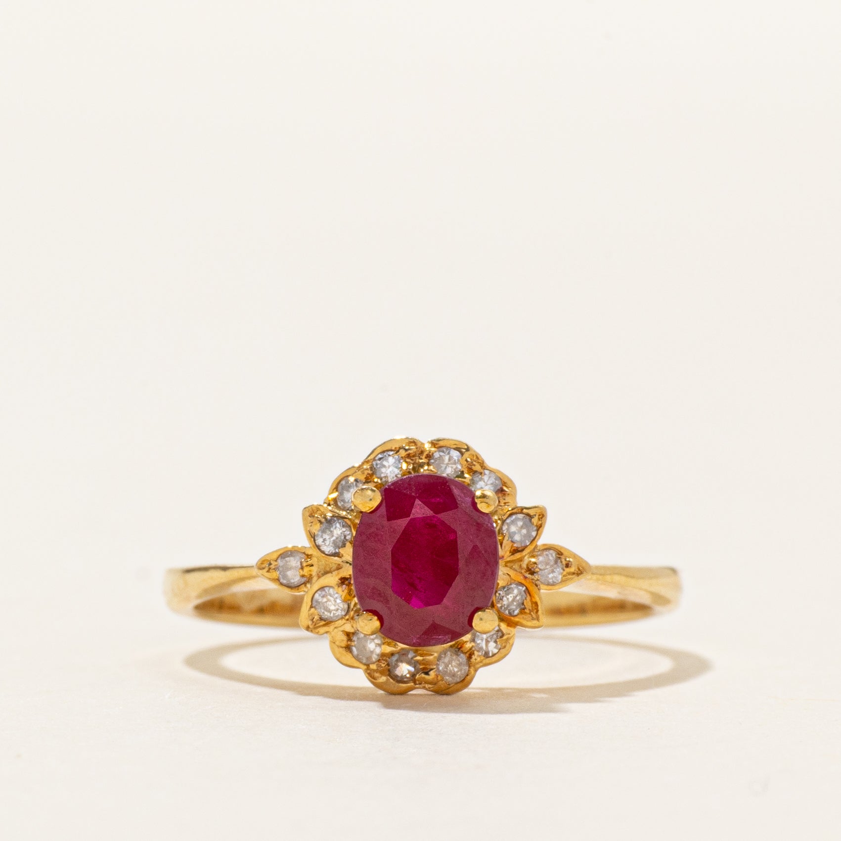 18k Ruby & Diamond Halo Ring | 0.80ct, 0.10ctw | SZ 5.5