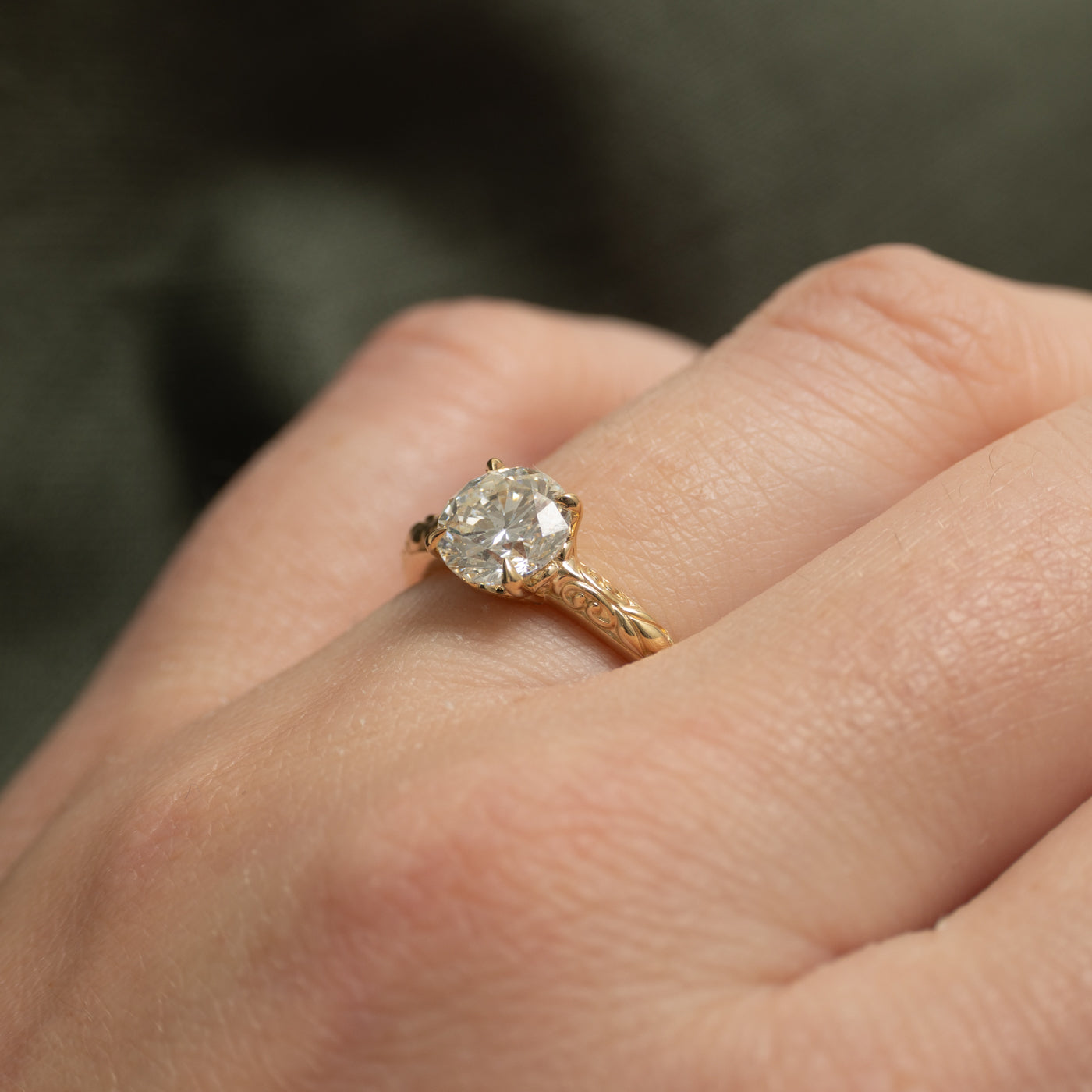 Bague de fiançailles solitaire gravée « 100 façons » | 1,22 ct | Taille 6