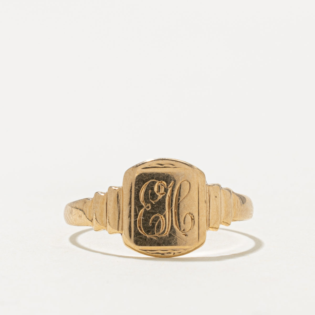 9k Yellow Gold Engraved "EH" Initial Signet Ring | SZ 8.25