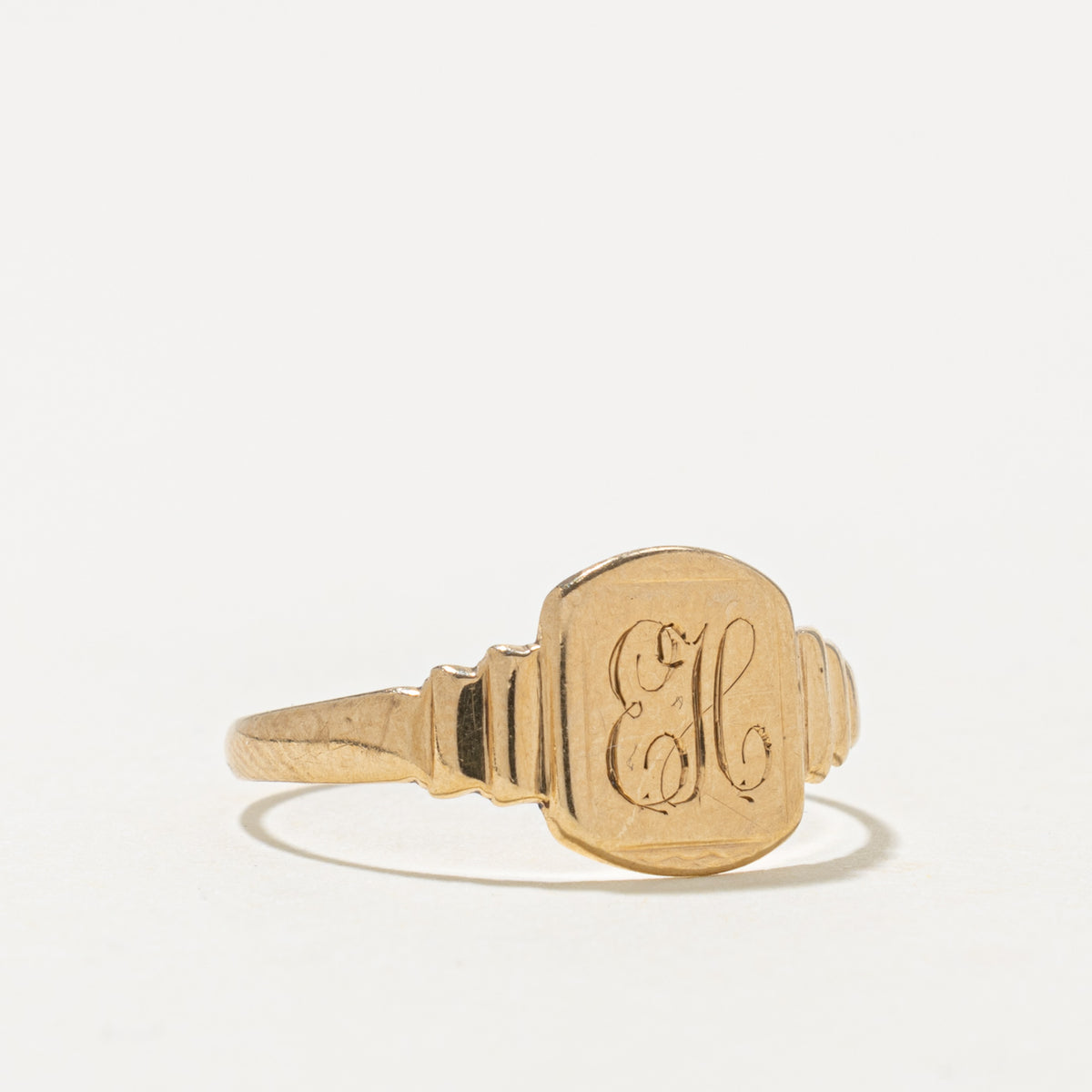 9k Yellow Gold Engraved "EH" Initial Signet Ring | SZ 8.25