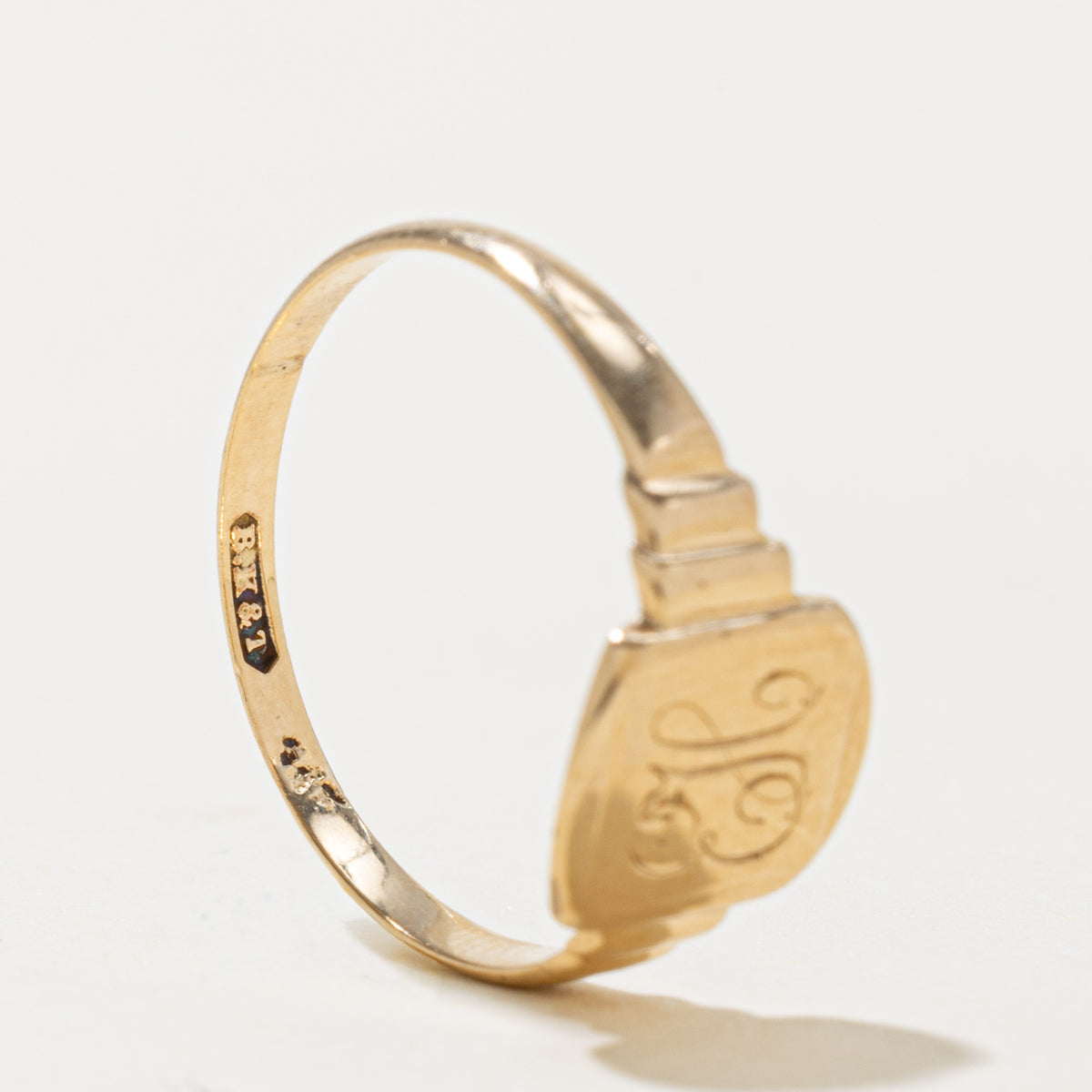 9k Yellow Gold Engraved "EH" Initial Signet Ring | SZ 8.25