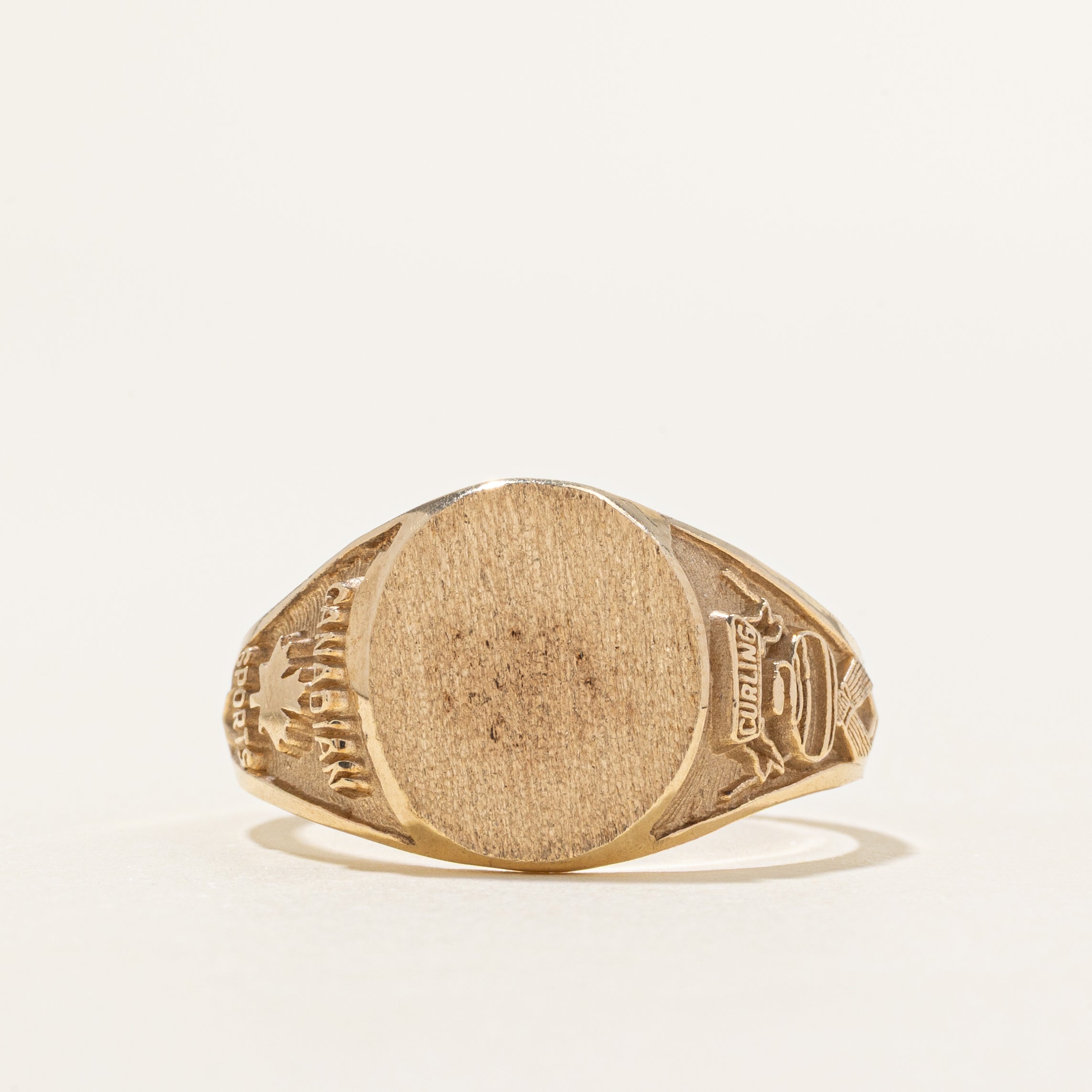10k "Canada Sports" Curling Gold Signet Ring | 13mm | SZ 10