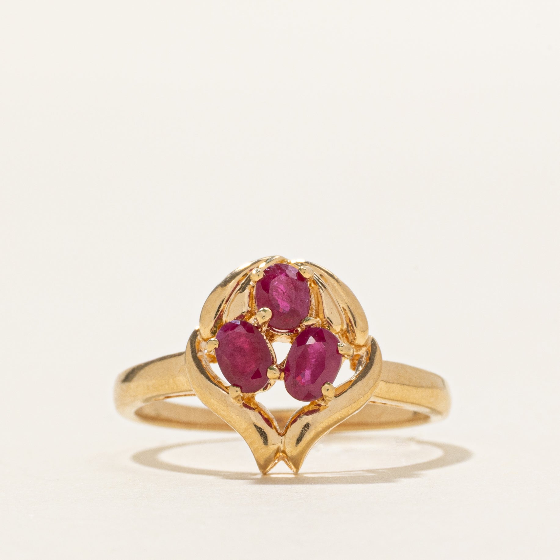 18k Three Stone Ruby Cluster Ring | 0.48ctw | SZ 5.75